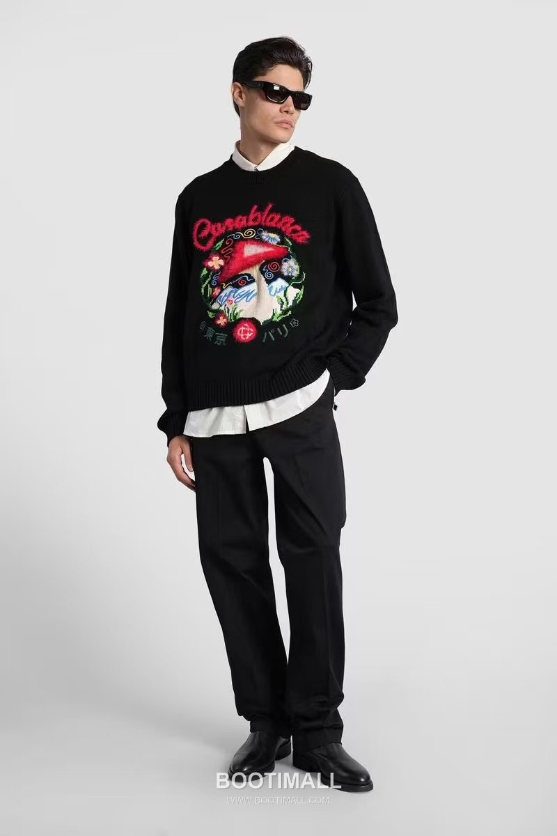Casablanca Mushroom Jacquard Sweater Cotton Black Knit Sweater 카사블랑카 머쉬룸 자카드 스웨터 코튼 블랙 니트 스웨터 3