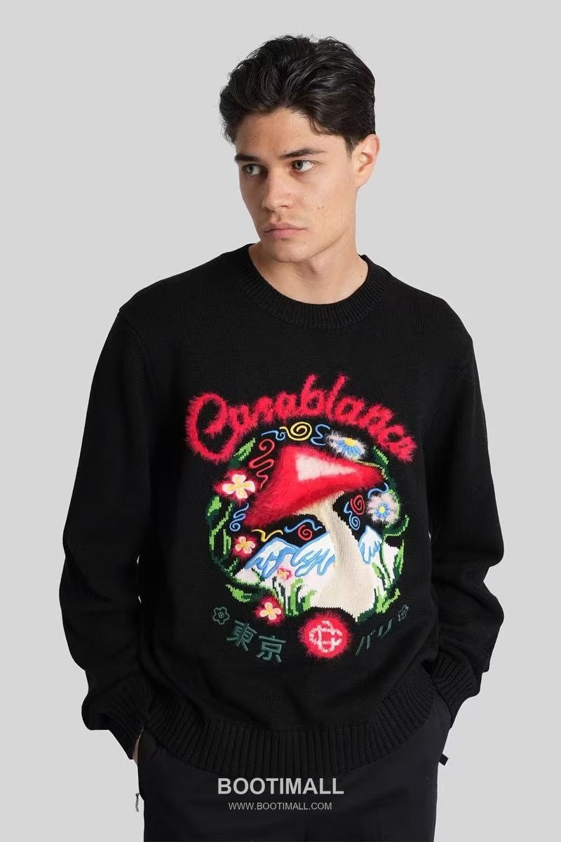 Casablanca Mushroom Jacquard Sweater Cotton Black Knit Sweater 카사블랑카 머쉬룸 자카드 스웨터 코튼 블랙 니트 스웨터 4