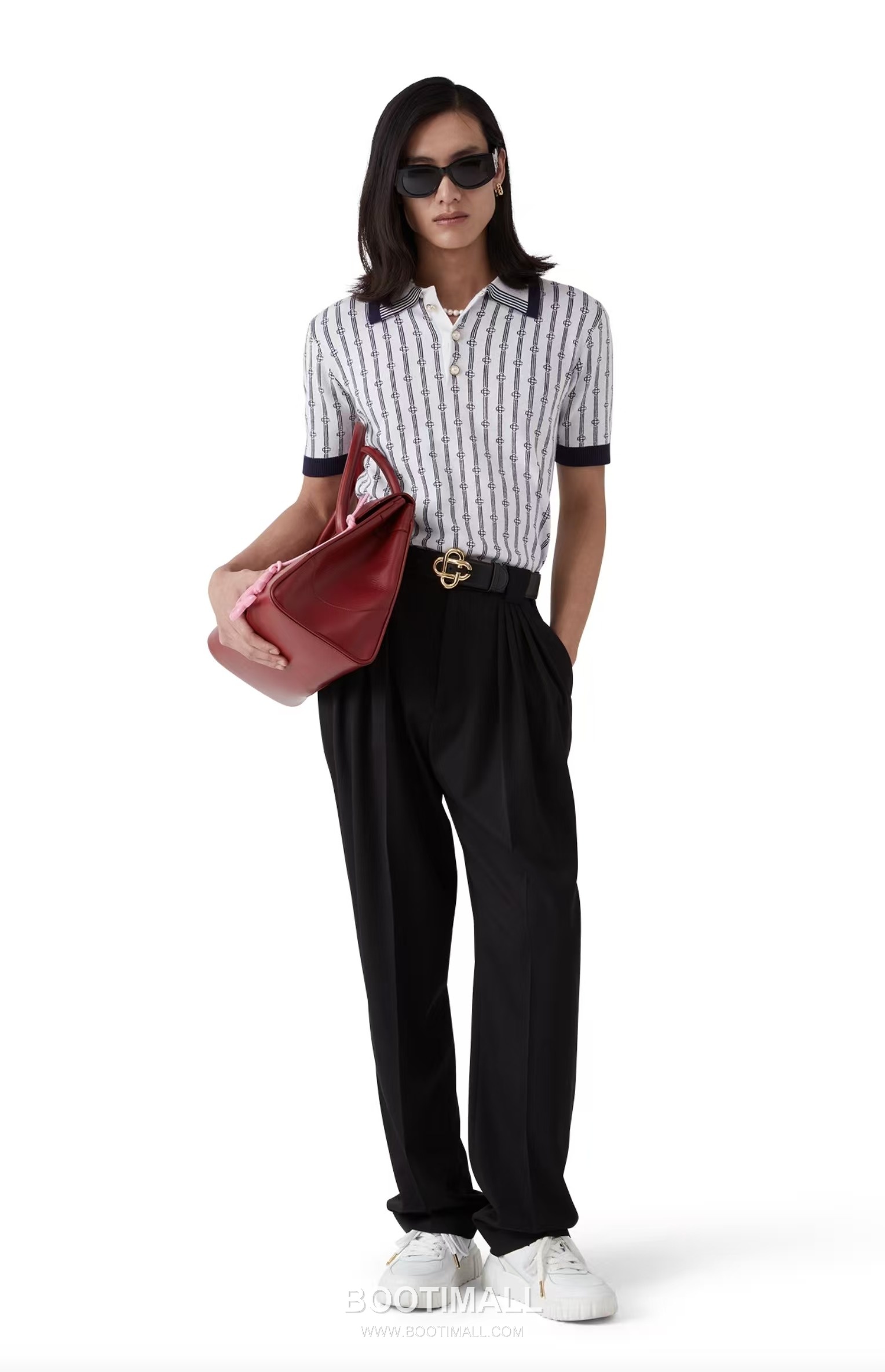 Casablanca Striped Knit Polo Cotton White Polo Shirt 카사블랑카 스트라이프 니트 폴로 코튼 화이트 폴로셔츠 1