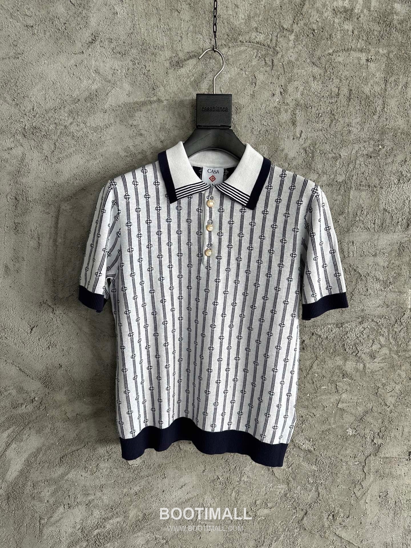Casablanca Striped Knit Polo Cotton White Polo Shirt 카사블랑카 스트라이프 니트 폴로 코튼 화이트 폴로셔츠 4