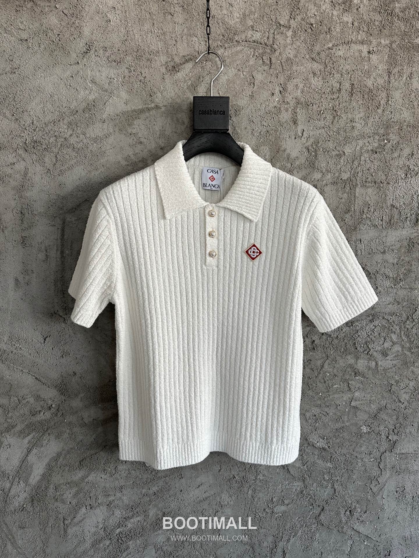Casablanca Striped Knit Polo Terry Cotton White Polo Shirt 카사블랑카 스트라이프 니트 폴로 테리 코튼 화이트 폴로 셔츠 1