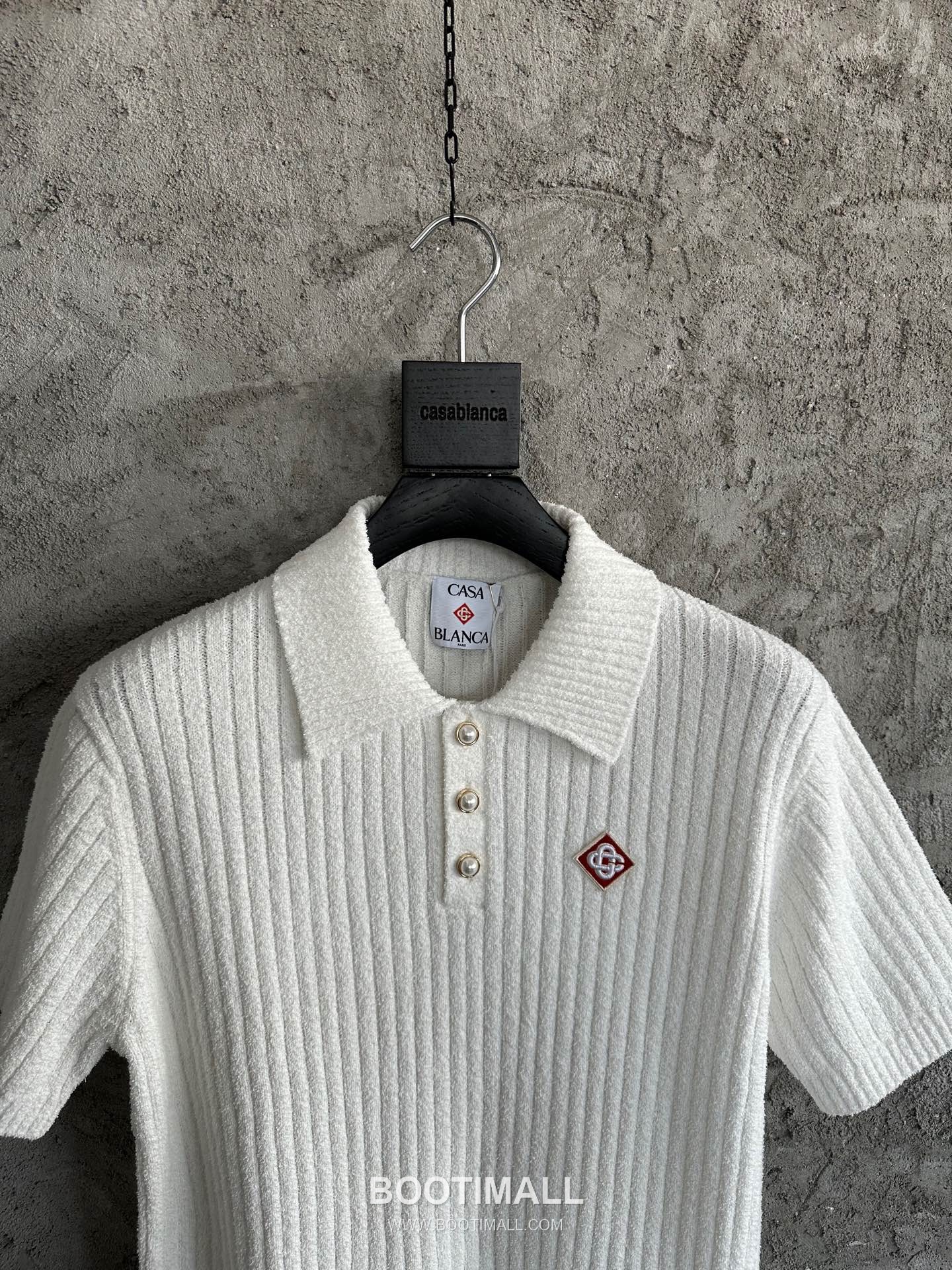 Casablanca Striped Knit Polo Terry Cotton White Polo Shirt 카사블랑카 스트라이프 니트 폴로 테리 코튼 화이트 폴로 셔츠 3