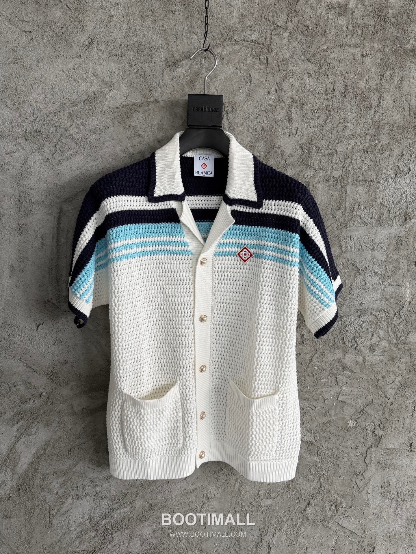 Casablanca Woven Stripe Shirt Cotton Navy Short Sleeve Shirt 카사블랑카 위븐 스트라이프 셔츠 코튼 네이비 반팔 셔츠 1