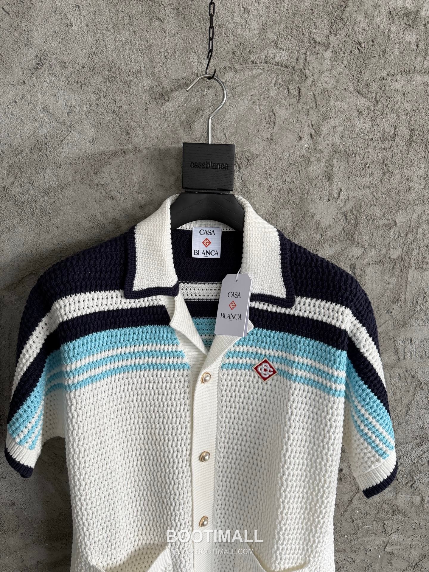 Casablanca Woven Stripe Shirt Cotton Navy Short Sleeve Shirt 카사블랑카 위븐 스트라이프 셔츠 코튼 네이비 반팔 셔츠 3