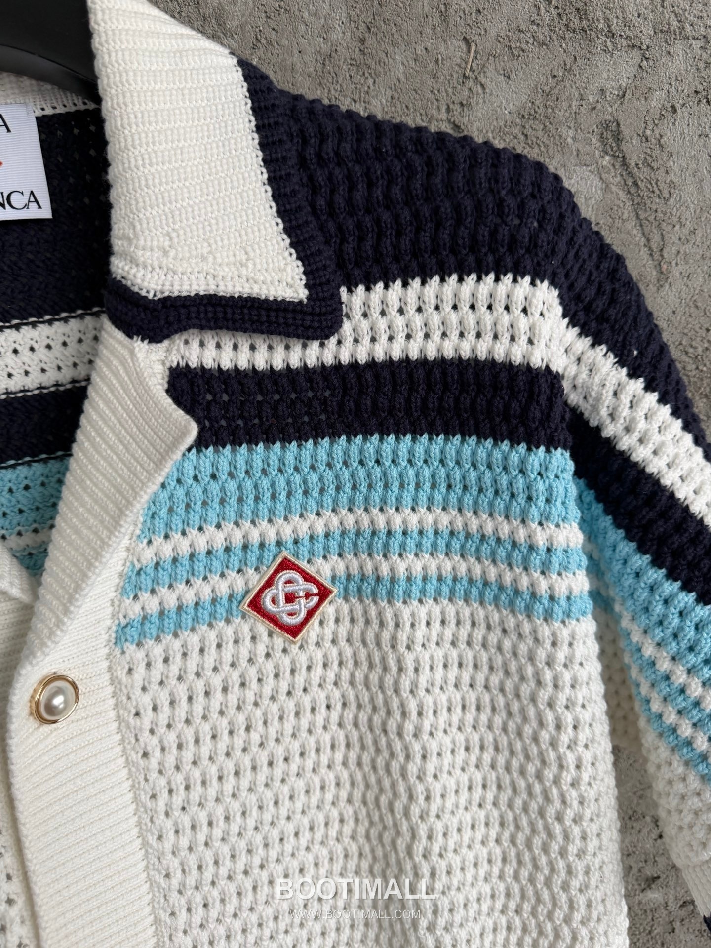 Casablanca Woven Stripe Shirt Cotton Navy Short Sleeve Shirt 카사블랑카 위븐 스트라이프 셔츠 코튼 네이비 반팔 셔츠 6