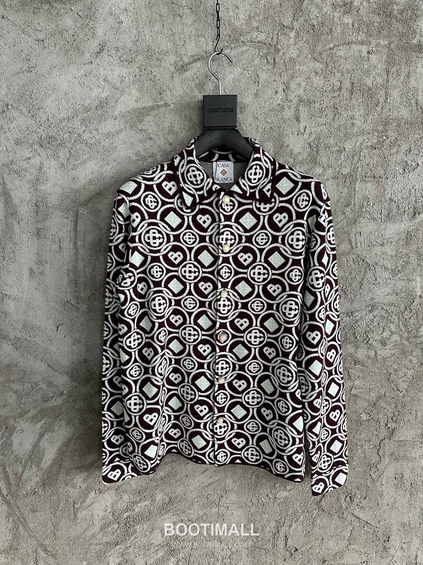 Casablanca Round Logo Knit Cotton Burgundy Knit Sweater 카사블랑카 라운드 로고 니트 코튼 버건디 니트 스웨터 1