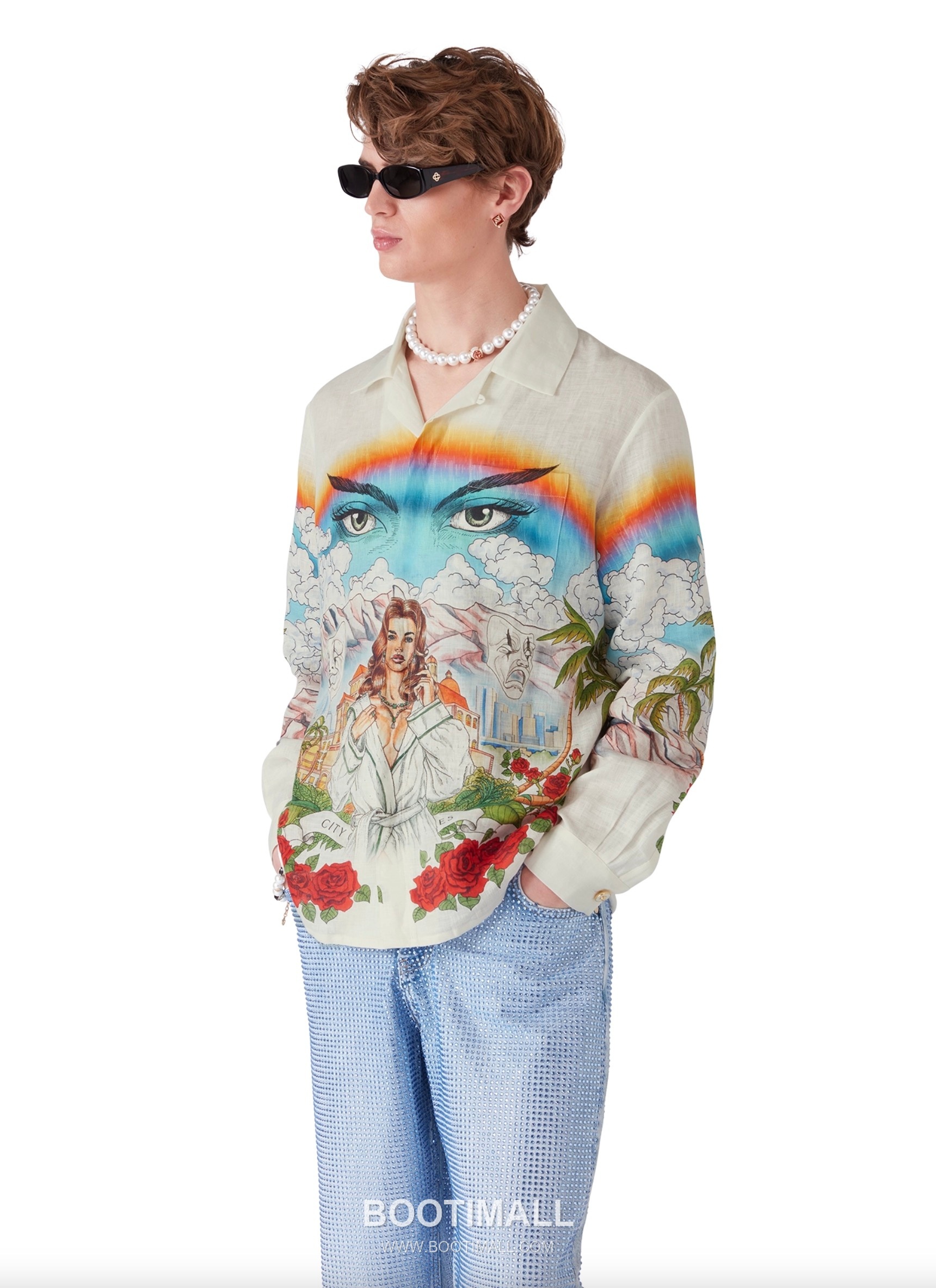 Casablanca Mask Print Shirt Cotton Linen White 카사블랑카 마스크 프린트 셔츠 코튼 린넨 화이트 1