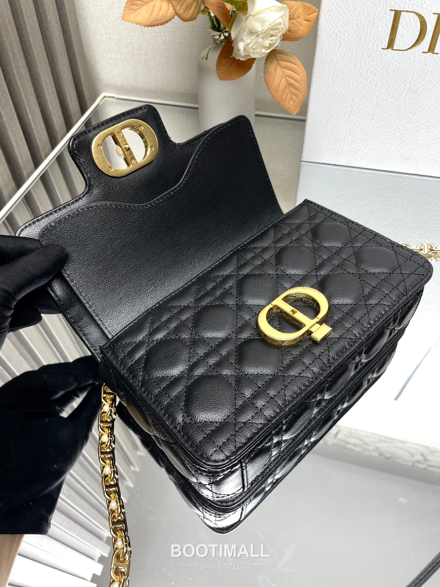Dior Jolie Cannage Pearl Calfskin Leather Black Card Holder 디올 졸리 까나쥬 펄 카프스킨 레더 블랙 카드홀더 22cm 12