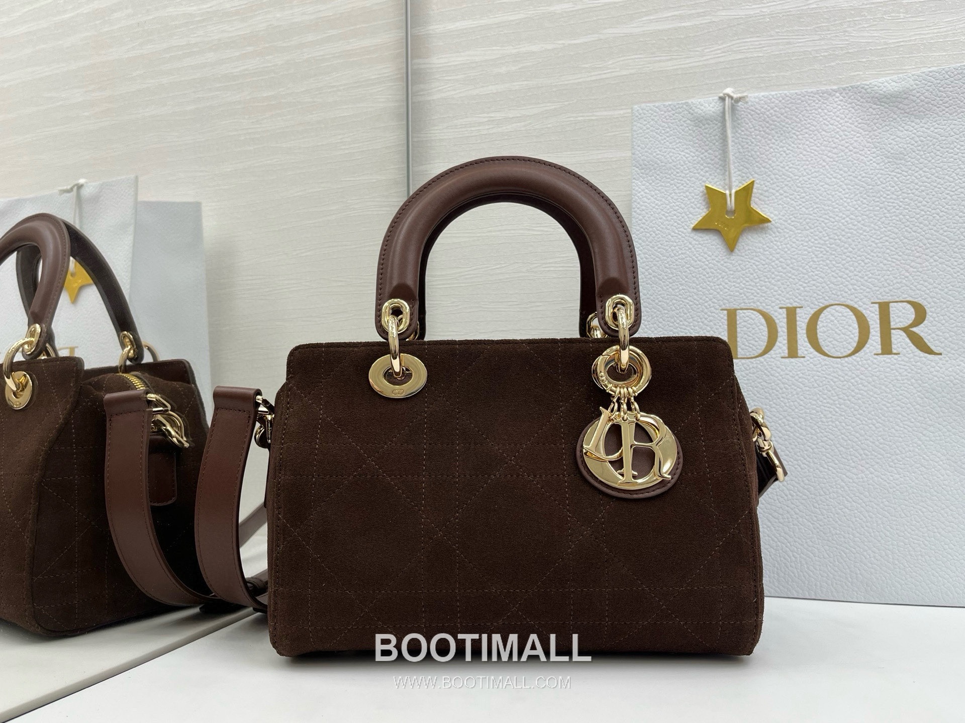 Dior Lady Small Leather Suede Brown Top Handle Bag 디올 레이디 스몰 가죽 스웨이드 브라운 토트백 25cm 2