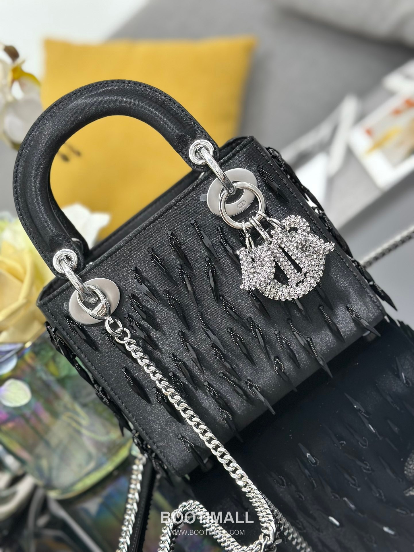 Dior Lady Three-Compartment Silk Black Top Handle Bag 디올 레이디 3칸 M0505 실크 블랙 토트백 17cm 5