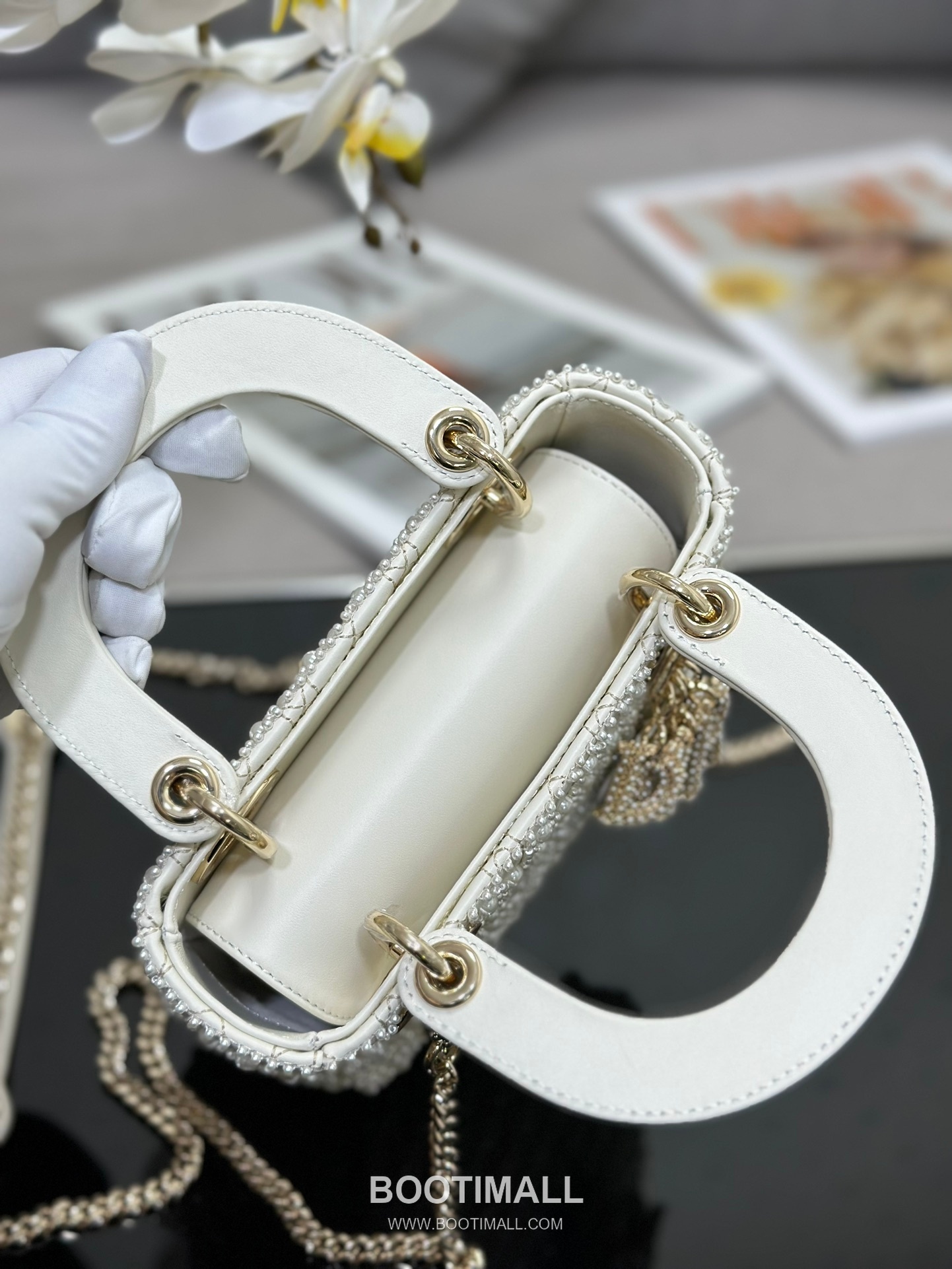 Dior Lady Cannage Pearl Calfskin Cream Mini Top Handle Bag 디올 레이디 까나쥬 펄 M0505 카프스킨 크림 미니 토트백 17cm 7