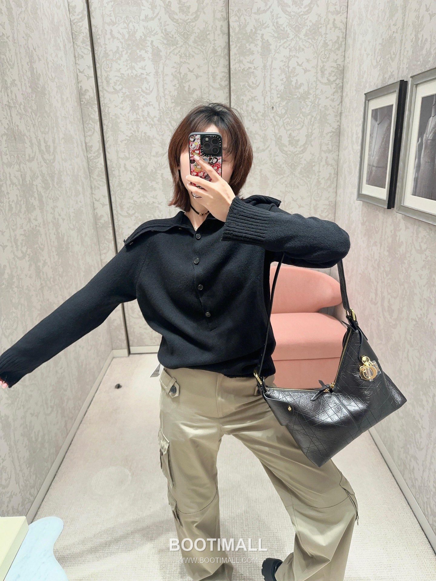 Dior Voyage Cannage Waxed Cowhide Leather Black Belt 디올 보야주 까나쥬 왁스드 소가죽 블랙 숄더백 4