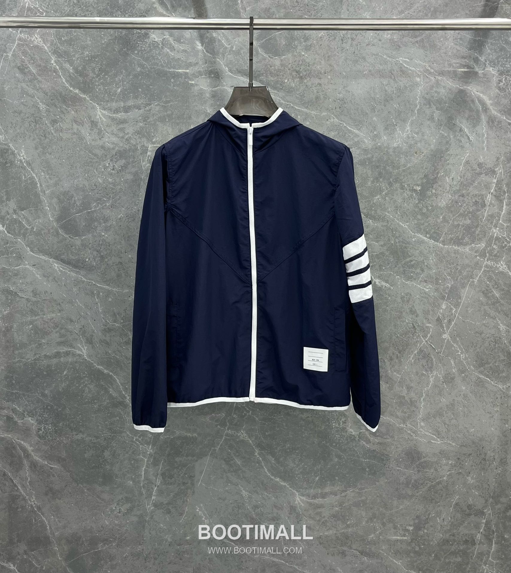 Thom Browne White-Trim 4-Bar Zip Hoodie Navy Windbreaker 톰브라운 화이트 트림 4바 집업 후드 네이비 바람막이 1