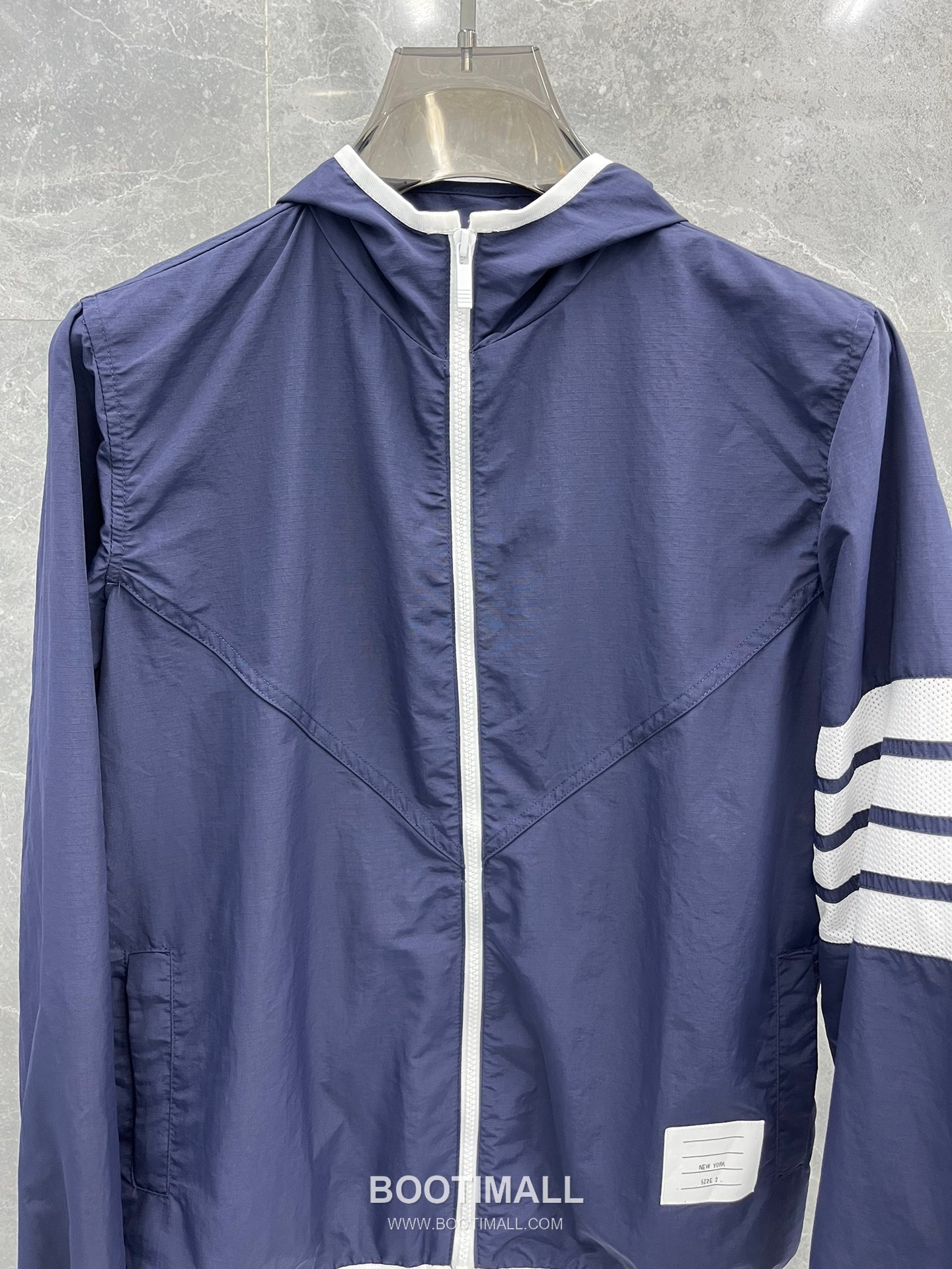 Thom Browne White-Trim 4-Bar Zip Hoodie Navy Windbreaker 톰브라운 화이트 트림 4바 집업 후드 네이비 바람막이 4