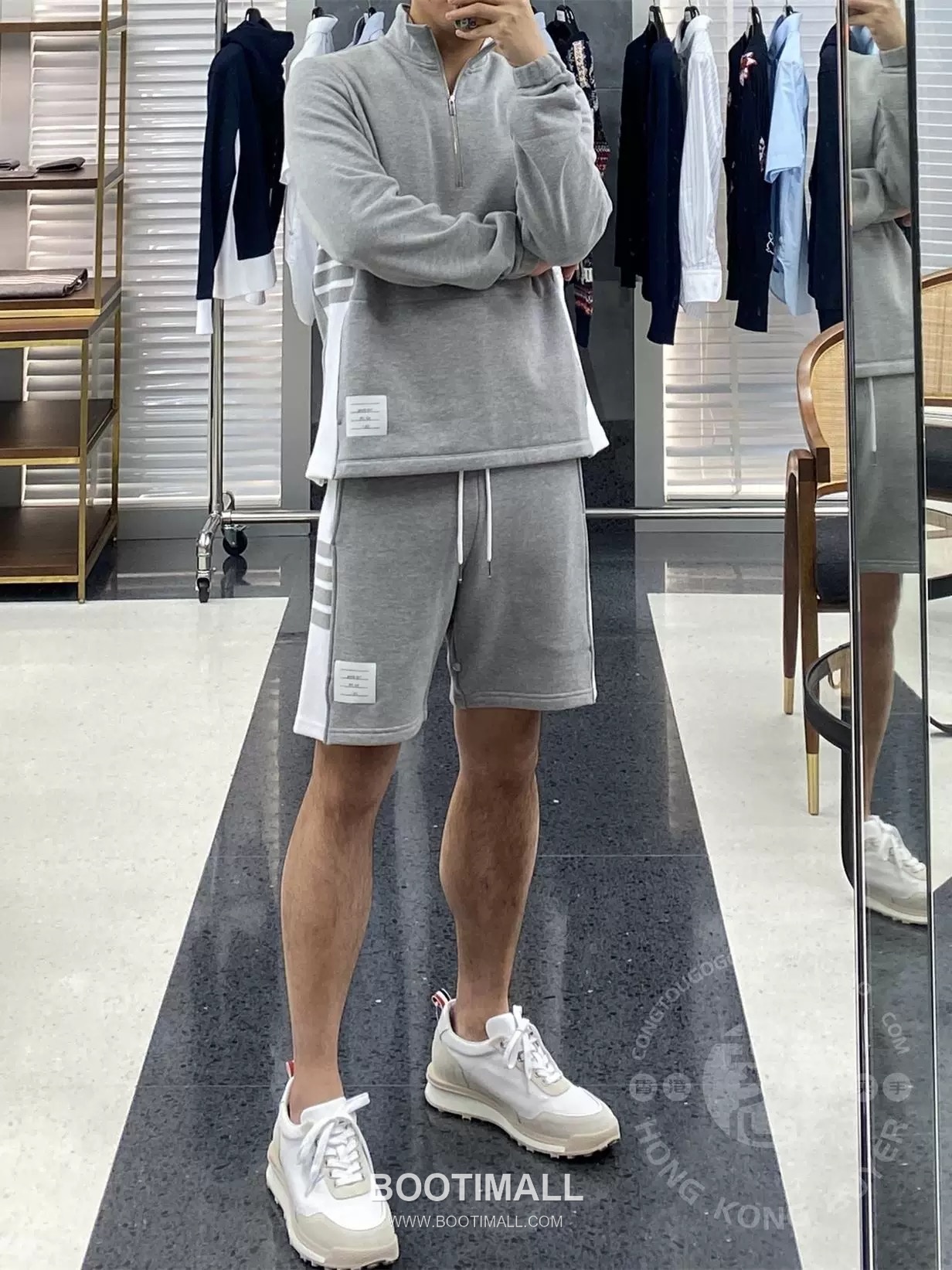 Thom Browne 4-Bar Colorblock Ribbed Cotton Navy Shorts 톰브라운 4바 컬러블록 립 코튼 네이비 쇼츠 1