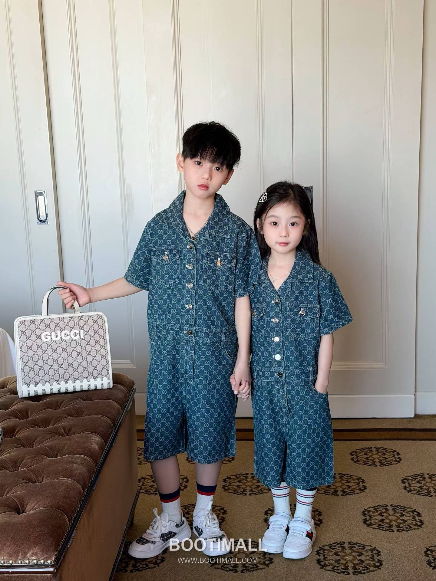 Gucci Monogram Jacquard Denim Cotton Denim Blue Jumpsuit 구찌 모노그램 자카드 데님 코튼 데님 블루 점프수트 1