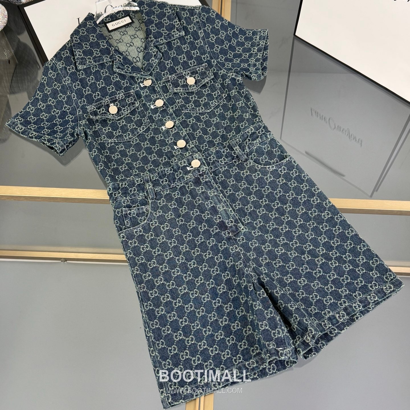Gucci Monogram Jacquard Denim Cotton Denim Blue Jumpsuit 구찌 모노그램 자카드 데님 코튼 데님 블루 점프수트 16