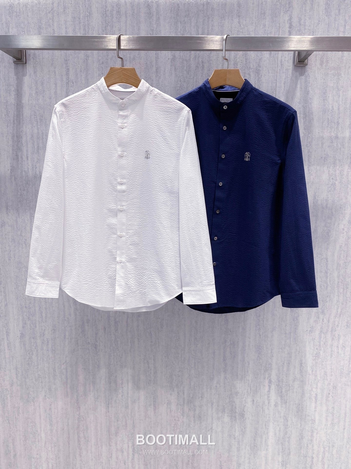 Brunello Cucinelli Seersucker Stand Collar Shirt Cotton White 시어서커 스탠드칼라 셔츠 코튼 화이트 1