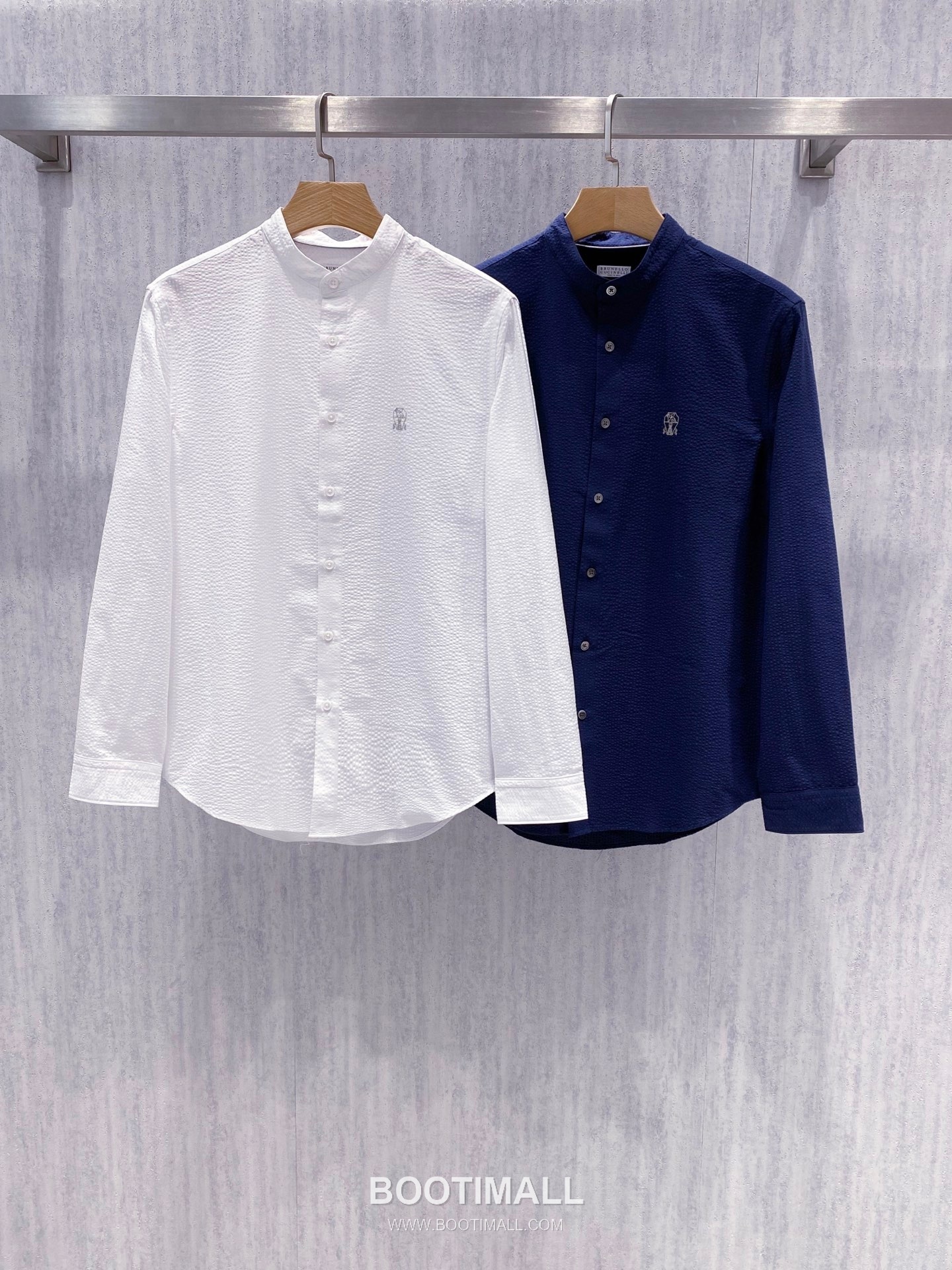 Brunello Cucinelli Seersucker Stand Collar Shirt Cotton White 시어서커 스탠드칼라 셔츠 코튼 화이트 1