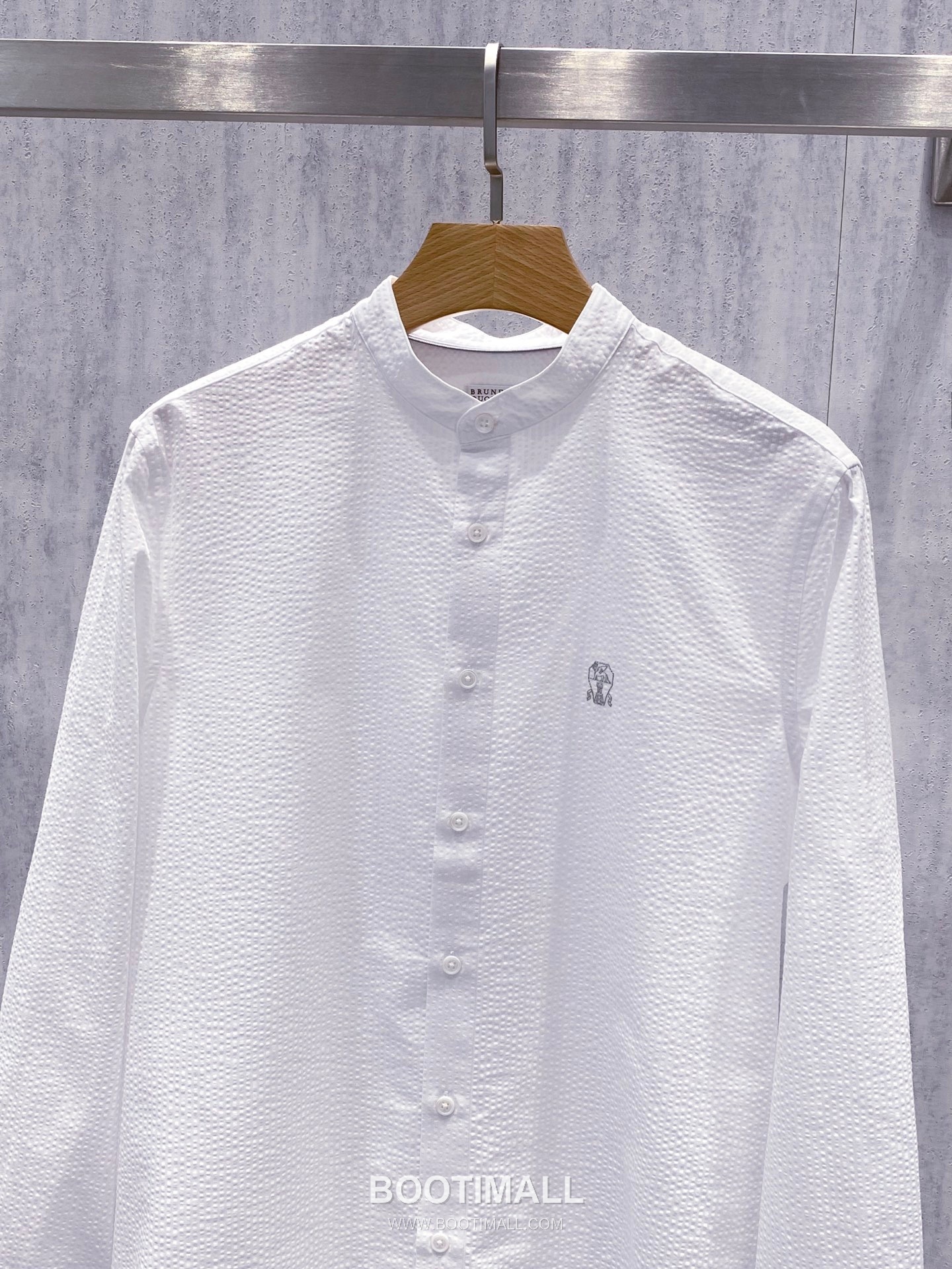 Brunello Cucinelli Seersucker Stand Collar Shirt Cotton White 시어서커 스탠드칼라 셔츠 코튼 화이트 5