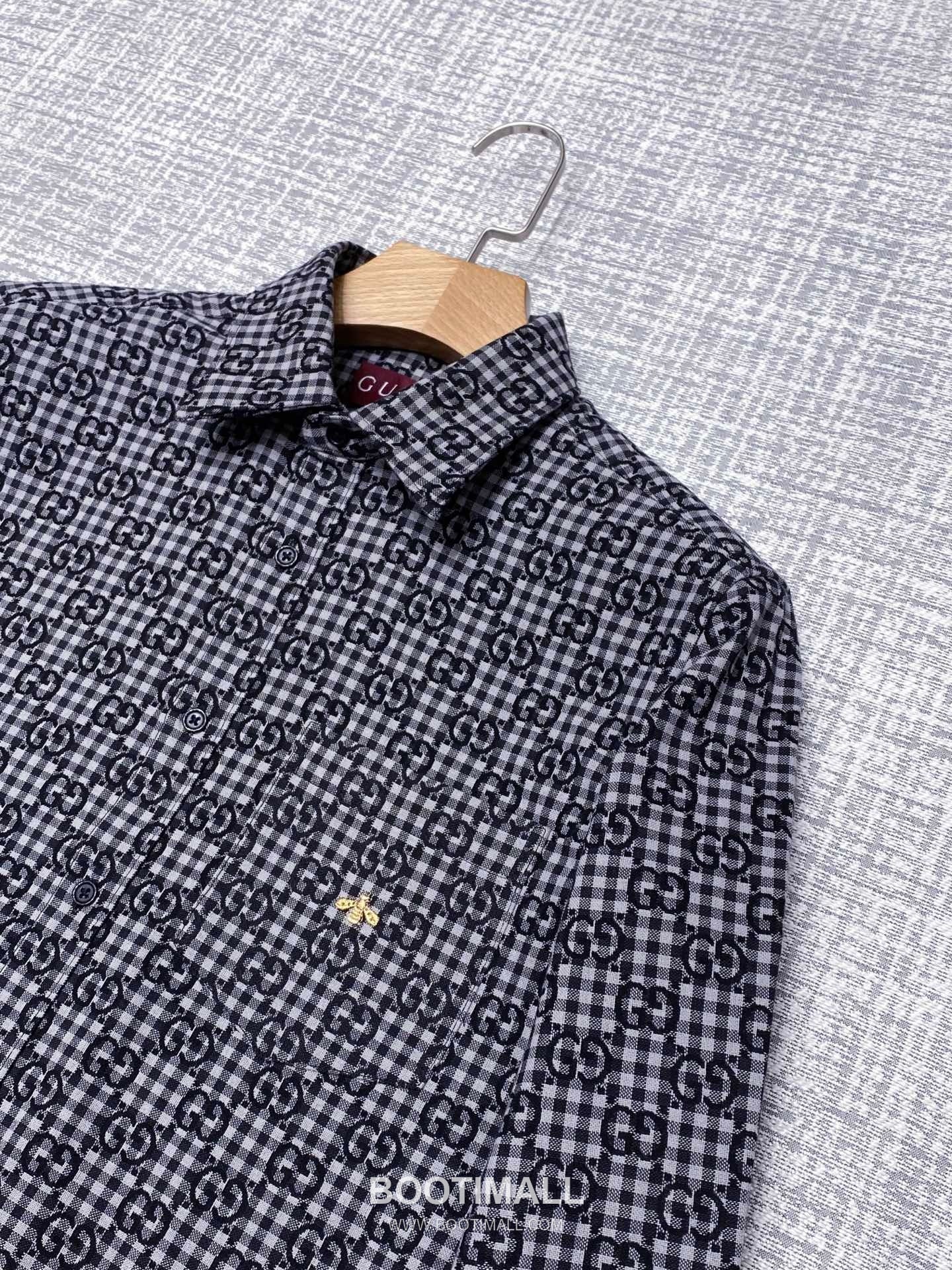 Gucci Double G Jacquard Check Shirt Cotton Black Jacket 구찌 더블 G 자카드 체크 셔츠 코튼 블랙 자켓 4