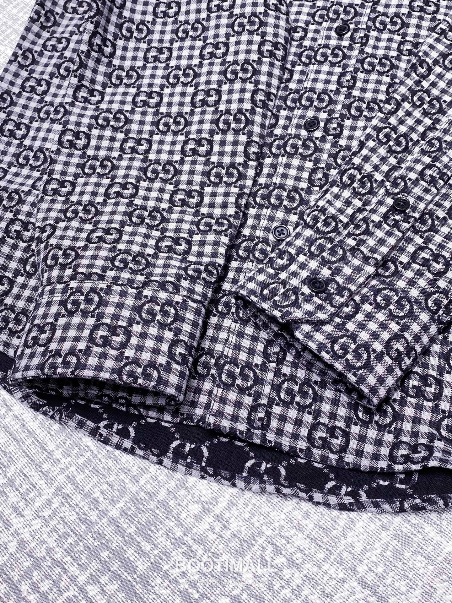 Gucci Double G Jacquard Check Shirt Cotton Black Jacket 구찌 더블 G 자카드 체크 셔츠 코튼 블랙 자켓 7