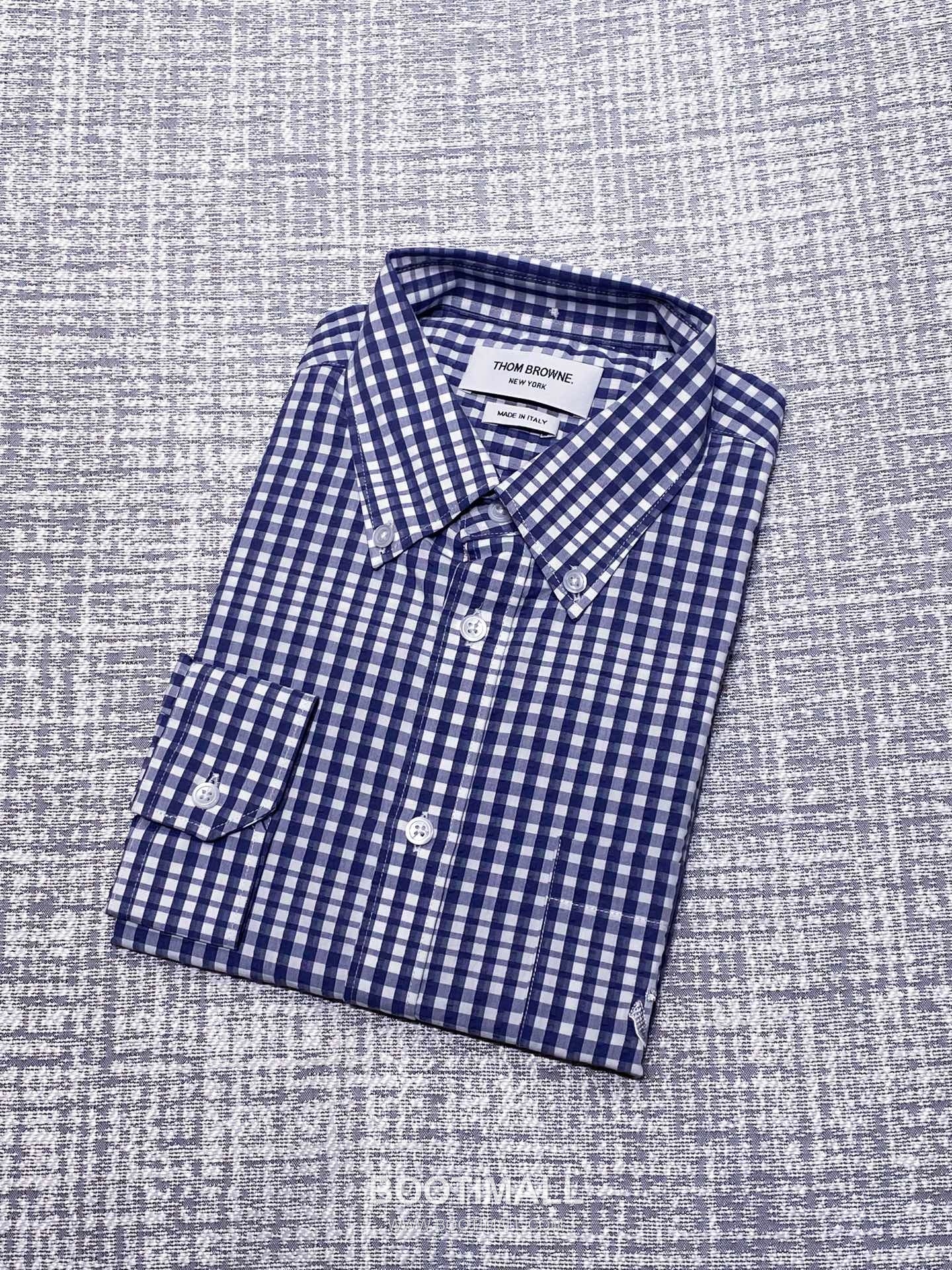 Thom Browne 2026 Early Spring Plaid Shirt Jacket Cotton Blend Grey 톰브라운 2026 얼리 스프링 체크 셔츠 자켓 코튼 블렌드 블루 1