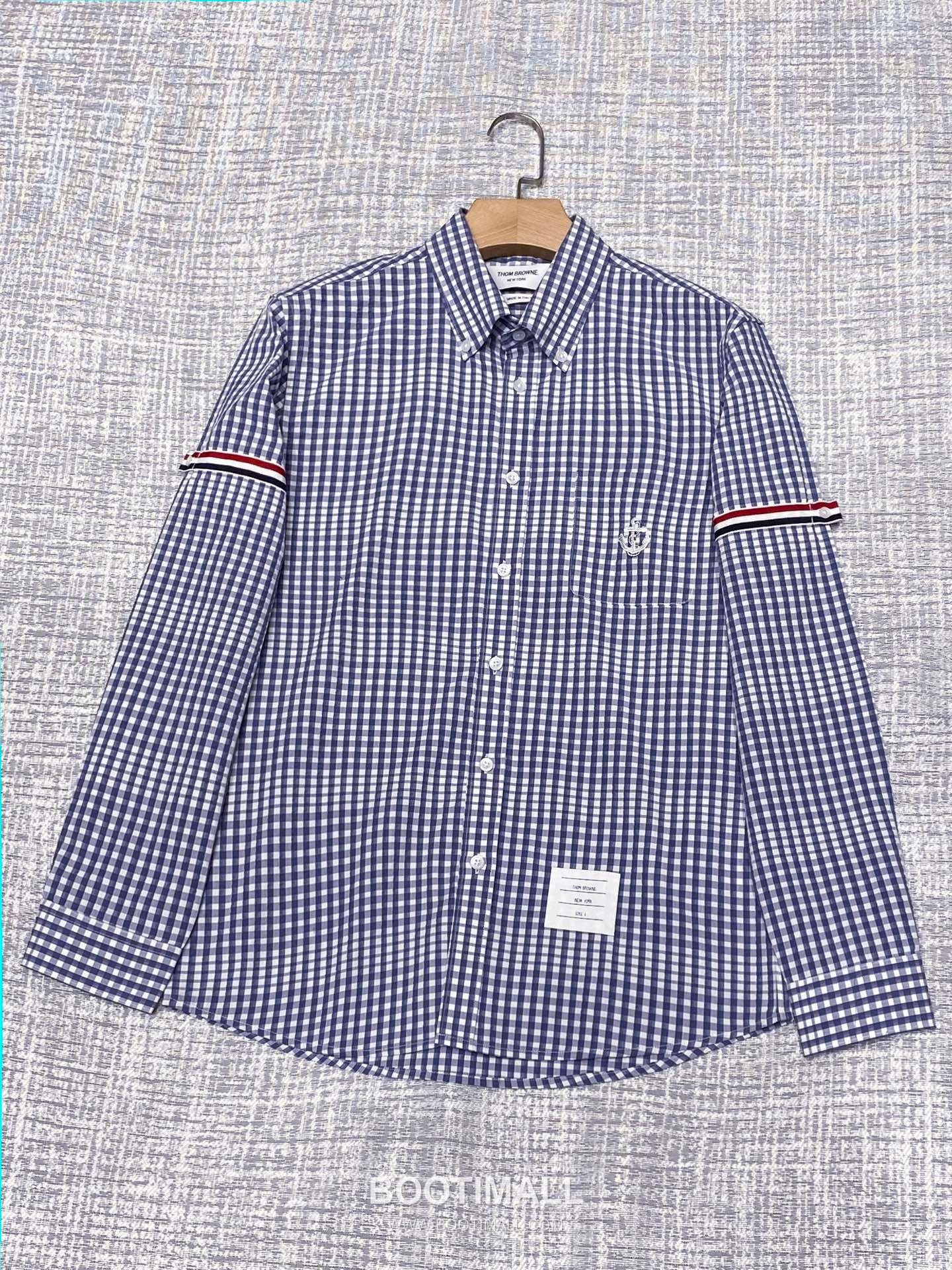 Thom Browne 2026 Early Spring Plaid Shirt Jacket Cotton Blend Grey 톰브라운 2026 얼리 스프링 체크 셔츠 자켓 코튼 블렌드 블루 2
