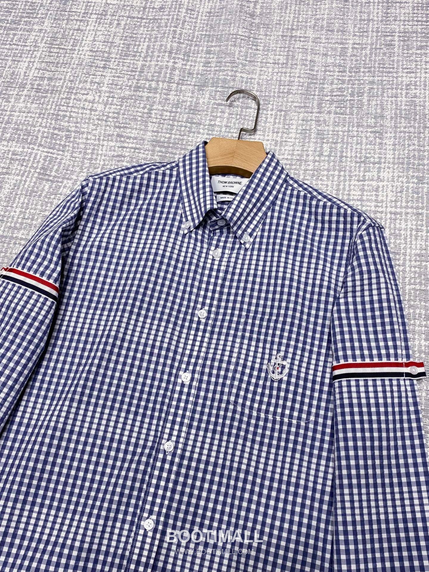 Thom Browne 2026 Early Spring Plaid Shirt Jacket Cotton Blend Grey 톰브라운 2026 얼리 스프링 체크 셔츠 자켓 코튼 블렌드 블루 3