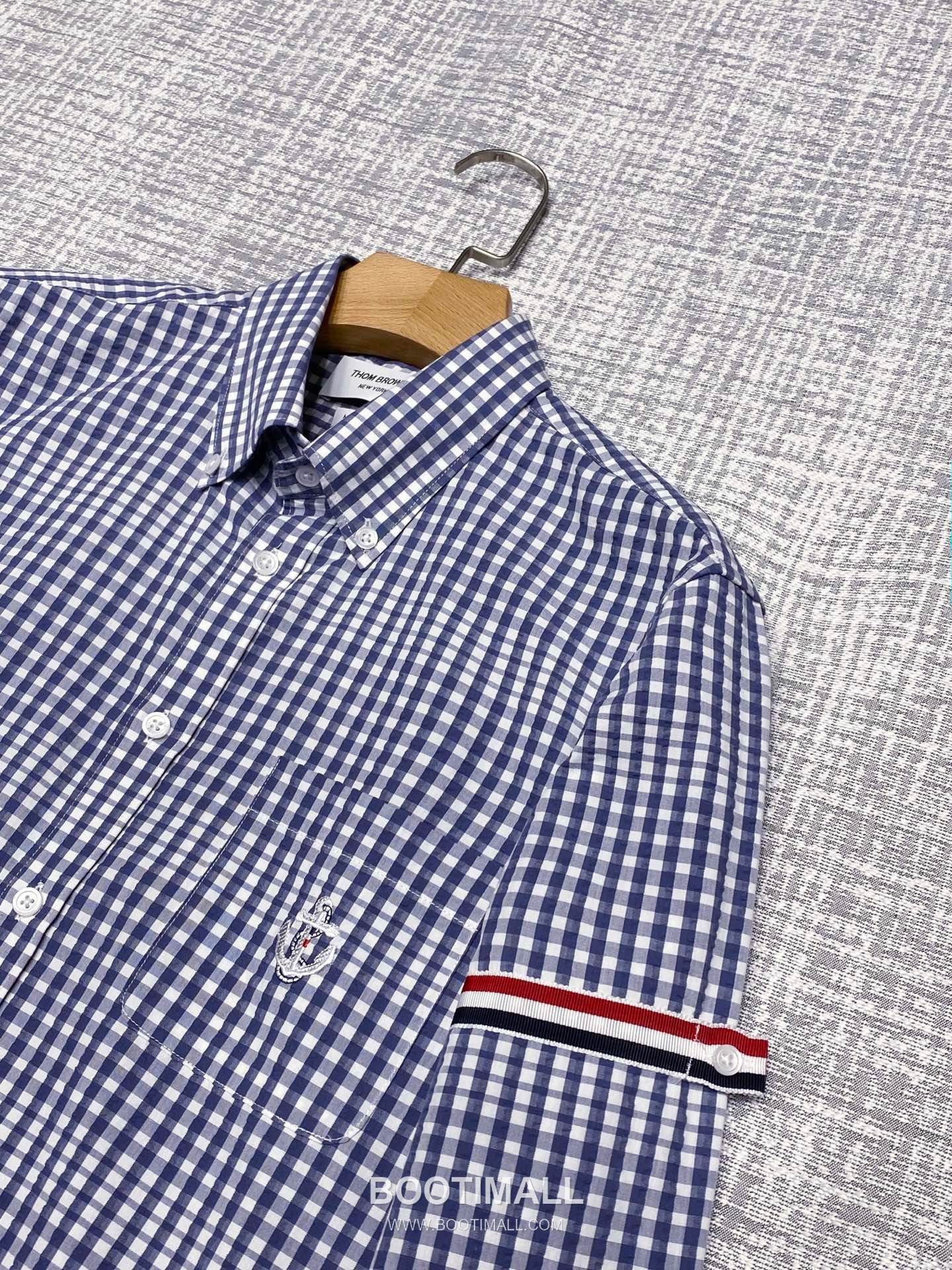 Thom Browne 2026 Early Spring Plaid Shirt Jacket Cotton Blend Grey 톰브라운 2026 얼리 스프링 체크 셔츠 자켓 코튼 블렌드 블루 4