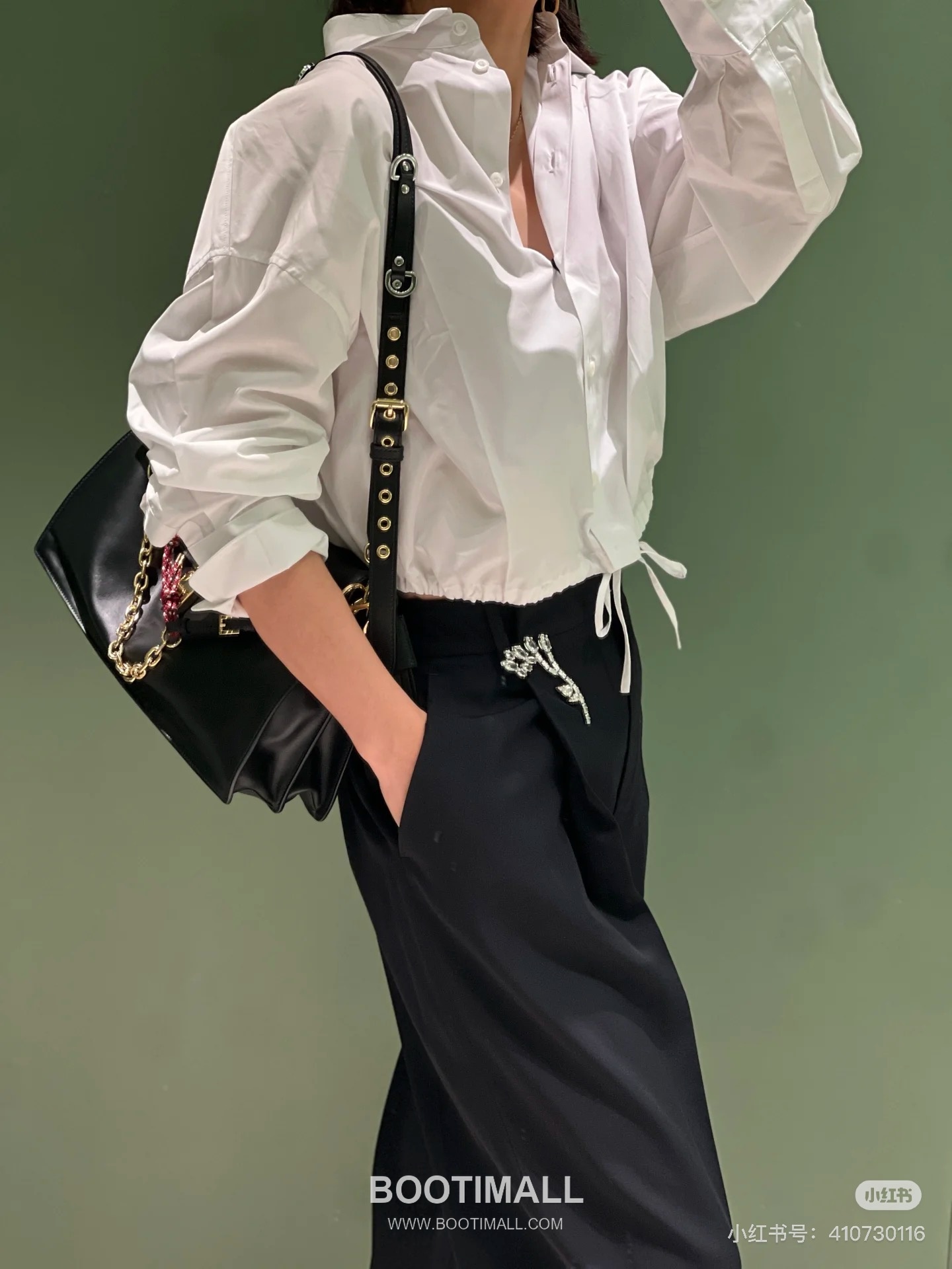 Prada Drawstring Detail Shirt White 프라다 드로스트링 디테일 셔츠 화이트 4