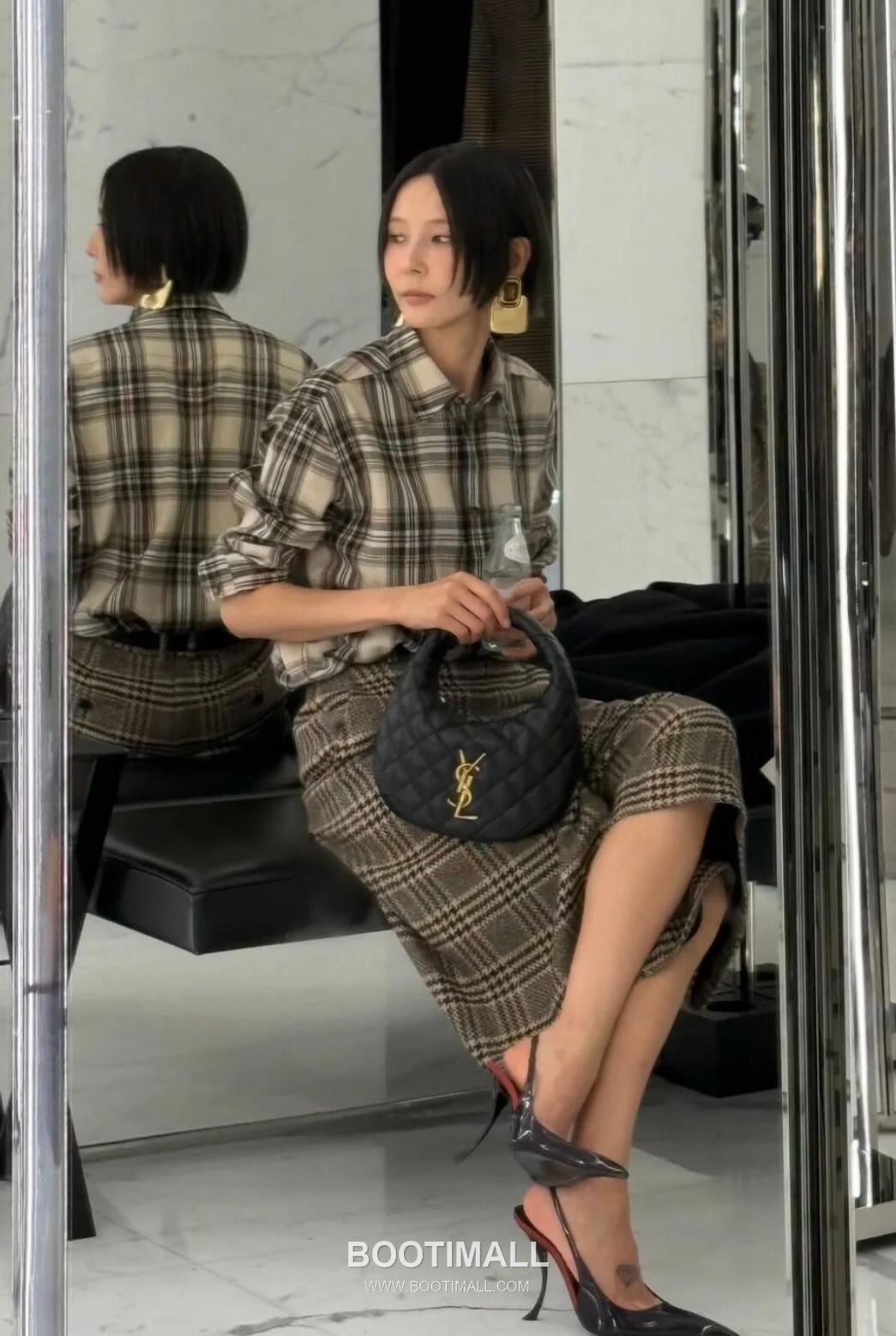 Saint Laurent Plaid Bow Collar Shirt Cotton Blend 생로랑 체크 보우 칼라 셔츠 코튼 블렌드 1