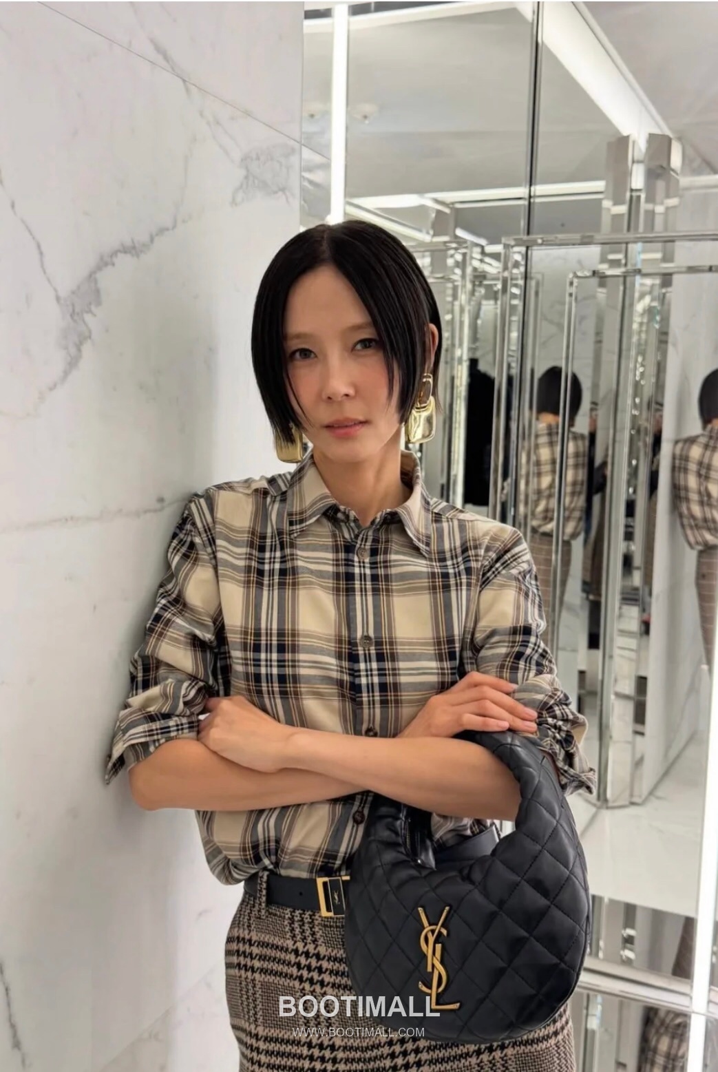 Saint Laurent Plaid Bow Collar Shirt Cotton Blend 생로랑 체크 보우 칼라 셔츠 코튼 블렌드 2