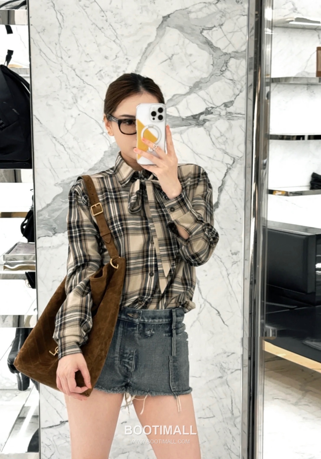 Saint Laurent Plaid Bow Collar Shirt Cotton Blend 생로랑 체크 보우 칼라 셔츠 코튼 블렌드 3