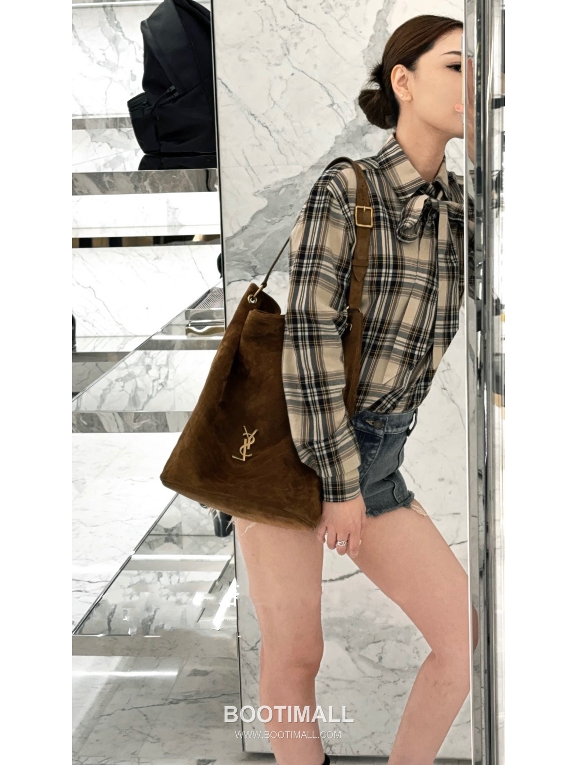 Saint Laurent Plaid Bow Collar Shirt Cotton Blend 생로랑 체크 보우 칼라 셔츠 코튼 블렌드 4