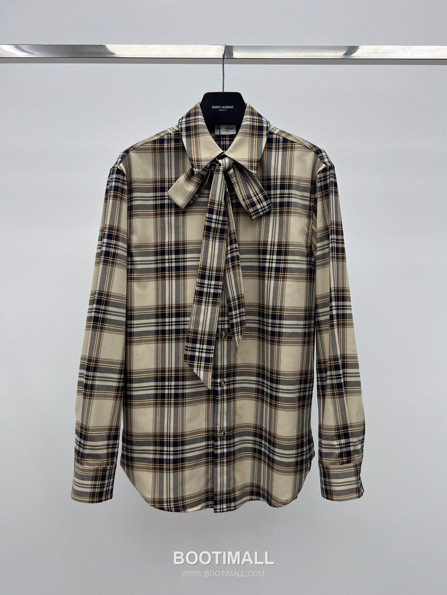 Saint Laurent Plaid Bow Collar Shirt Cotton Blend 생로랑 체크 보우 칼라 셔츠 코튼 블렌드 7