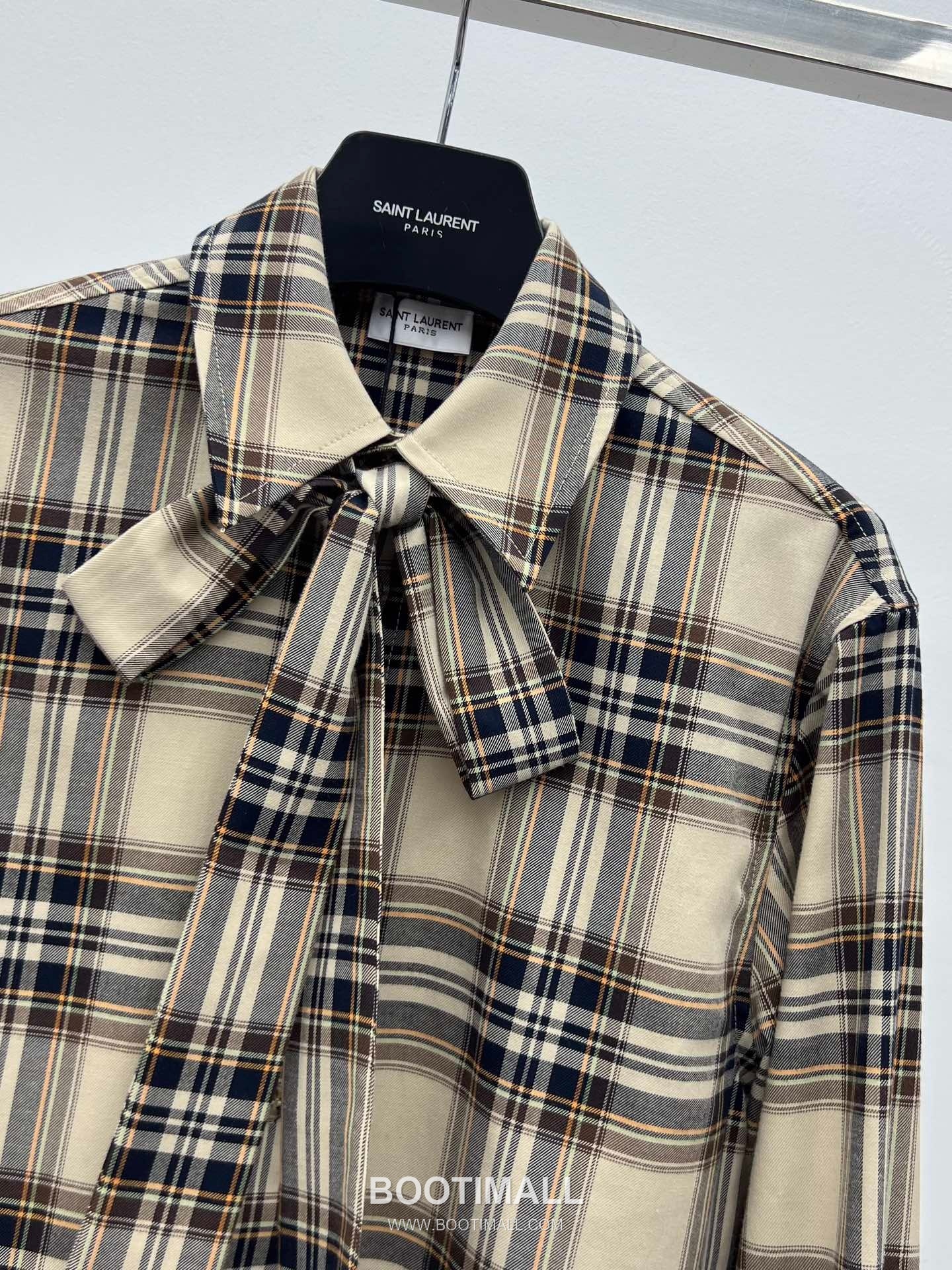 Saint Laurent Plaid Bow Collar Shirt Cotton Blend 생로랑 체크 보우 칼라 셔츠 코튼 블렌드 8