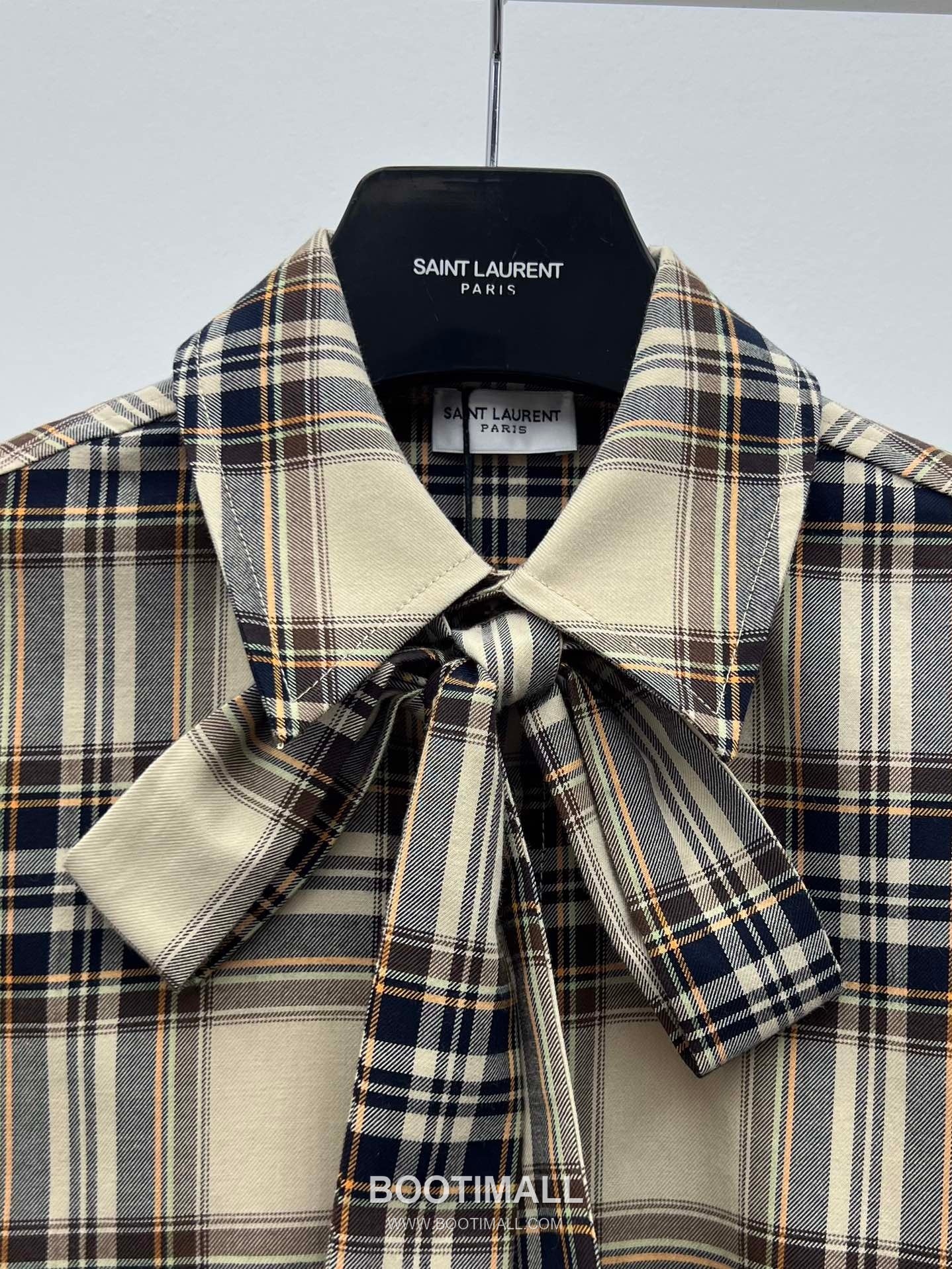 Saint Laurent Plaid Bow Collar Shirt Cotton Blend 생로랑 체크 보우 칼라 셔츠 코튼 블렌드 9