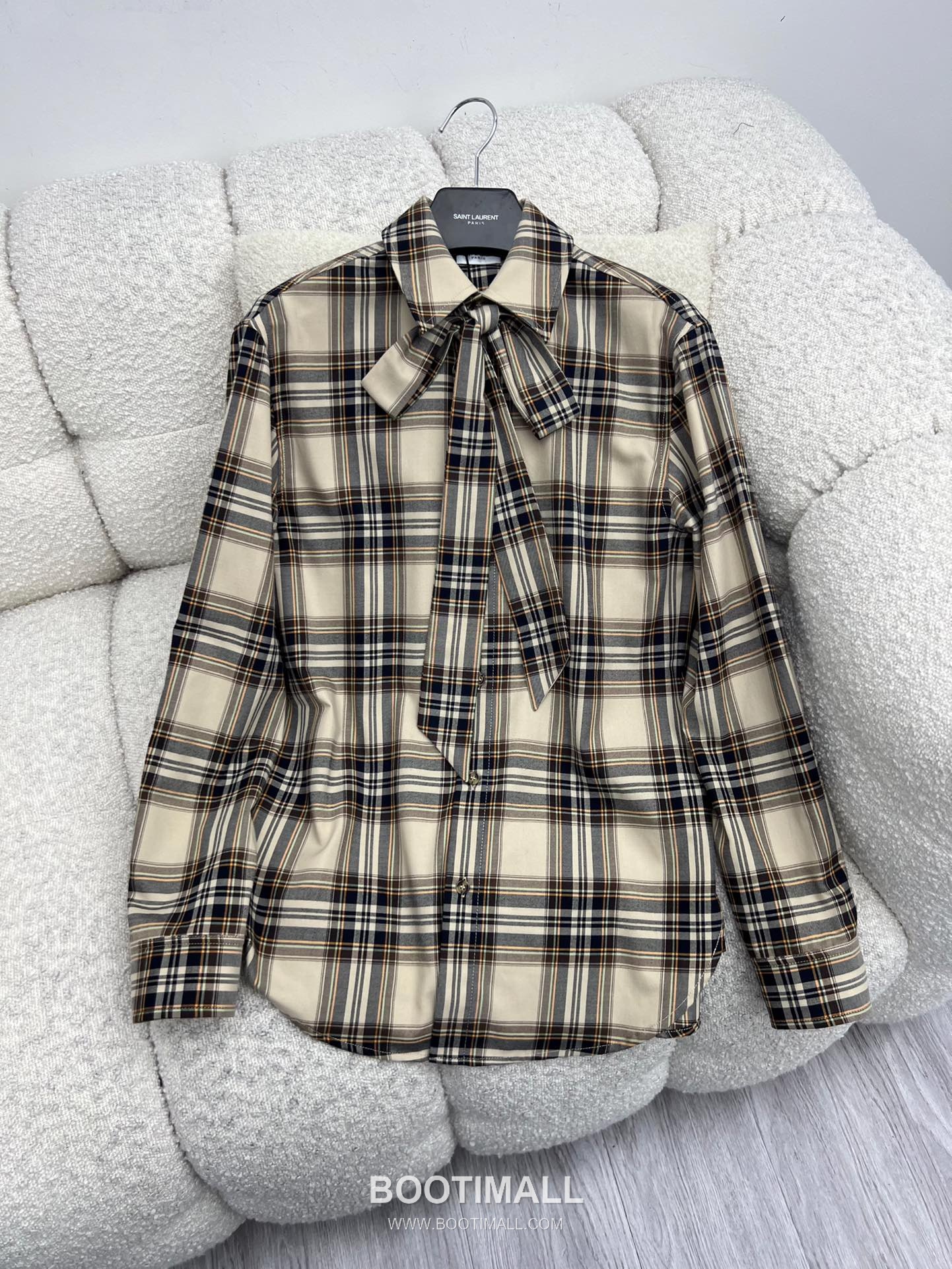 Saint Laurent Plaid Bow Collar Shirt Cotton Blend 생로랑 체크 보우 칼라 셔츠 코튼 블렌드 14