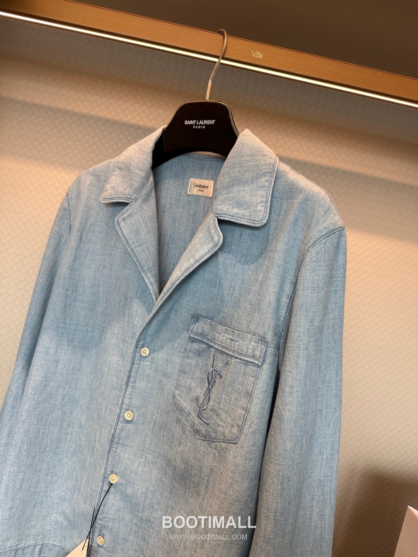 Saint Laurent Logo Denim Shirt Denim Cotton Light Blue 생로랑 로고 데님 셔츠 데님 코튼 라이트 블루 2