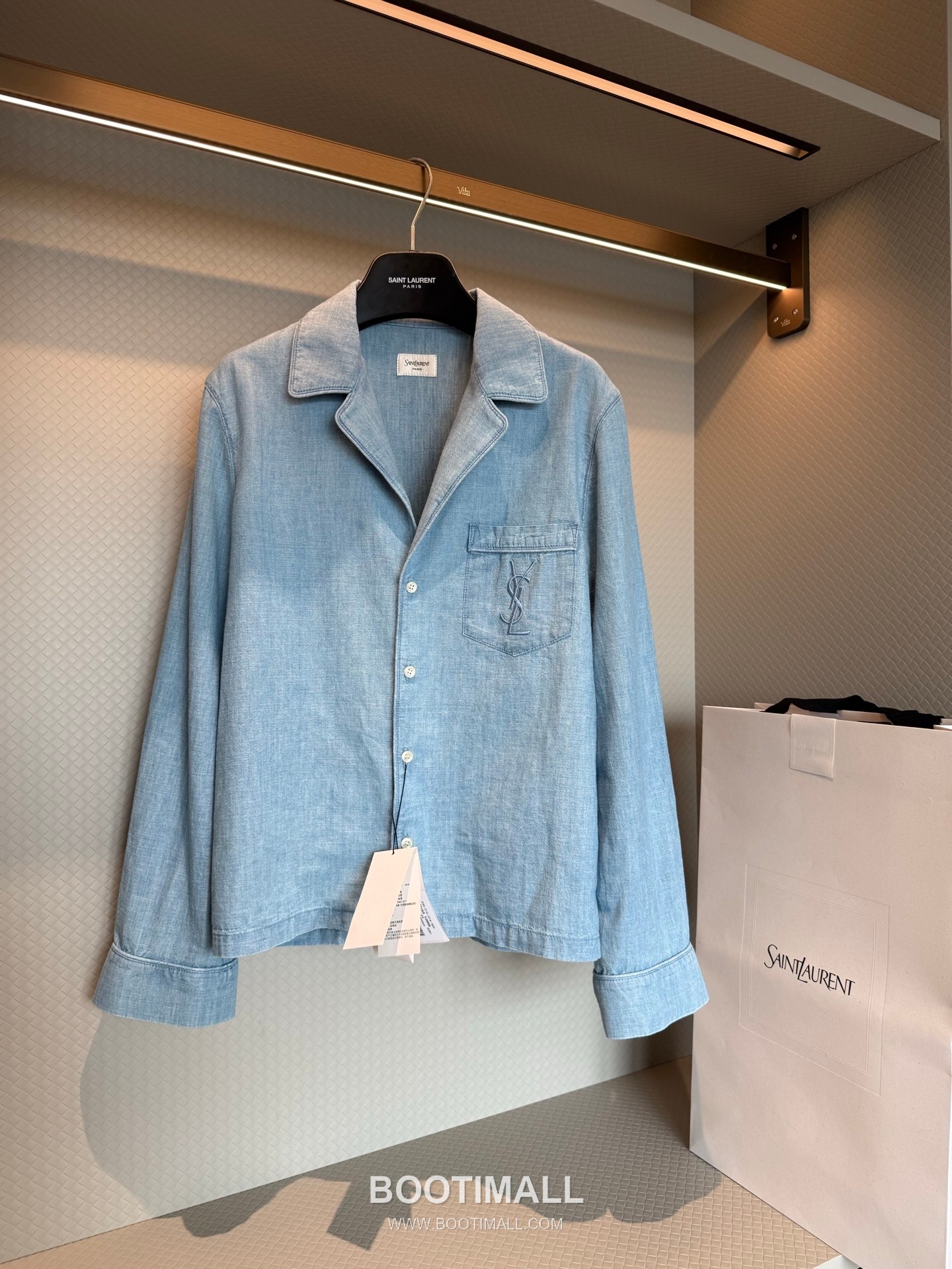 Saint Laurent Logo Denim Shirt Denim Cotton Light Blue 생로랑 로고 데님 셔츠 데님 코튼 라이트 블루 3