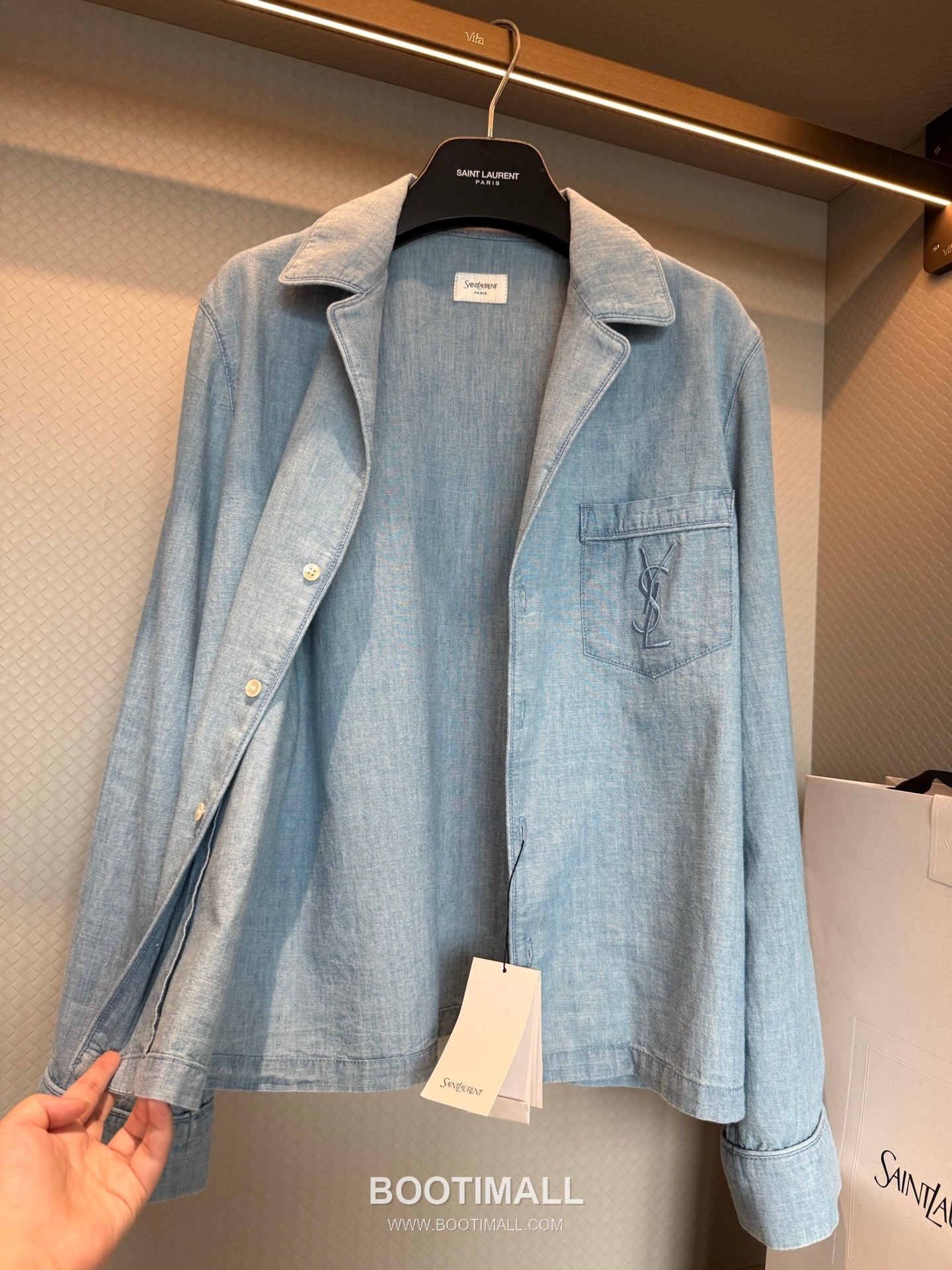 Saint Laurent Logo Denim Shirt Denim Cotton Light Blue 생로랑 로고 데님 셔츠 데님 코튼 라이트 블루 4
