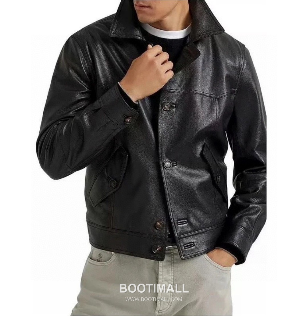 Brunello Cucinelli Grain Lambskin Flight Grain Lambskin Leather Black Jacket 브루넬로 쿠치넬리 그레인 램스킨 플라이트 그레인 램스킨 가죽 블랙 재킷 67cm 2