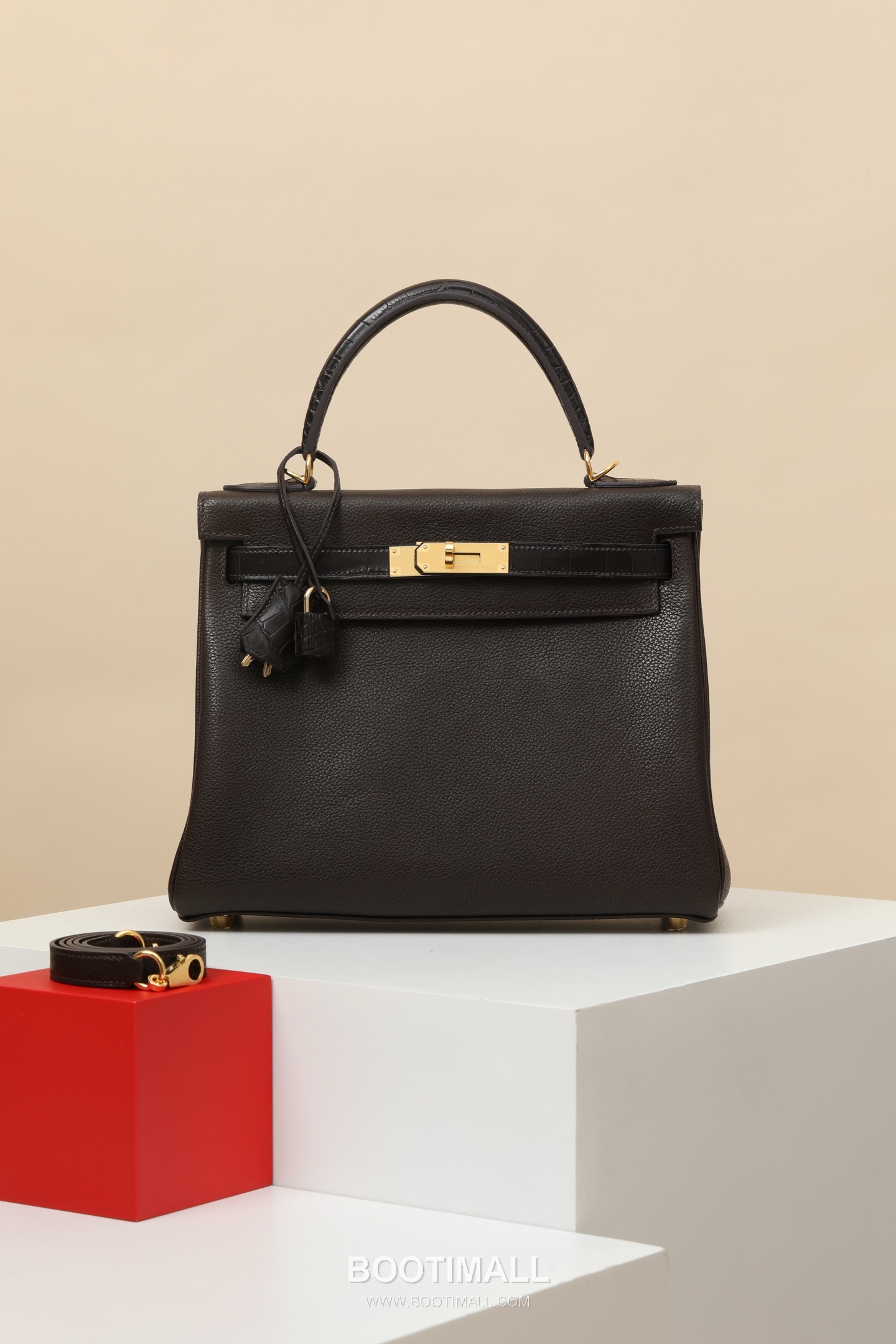 Hermes Kelly 28 Touch Barenia Leather and Matte Alligator Ebony Top Handle Bag 에르메스 켈리 28 터치 바레니아 레더와 매트 악어가죽 우드브라운 탑핸들백 28cm 1