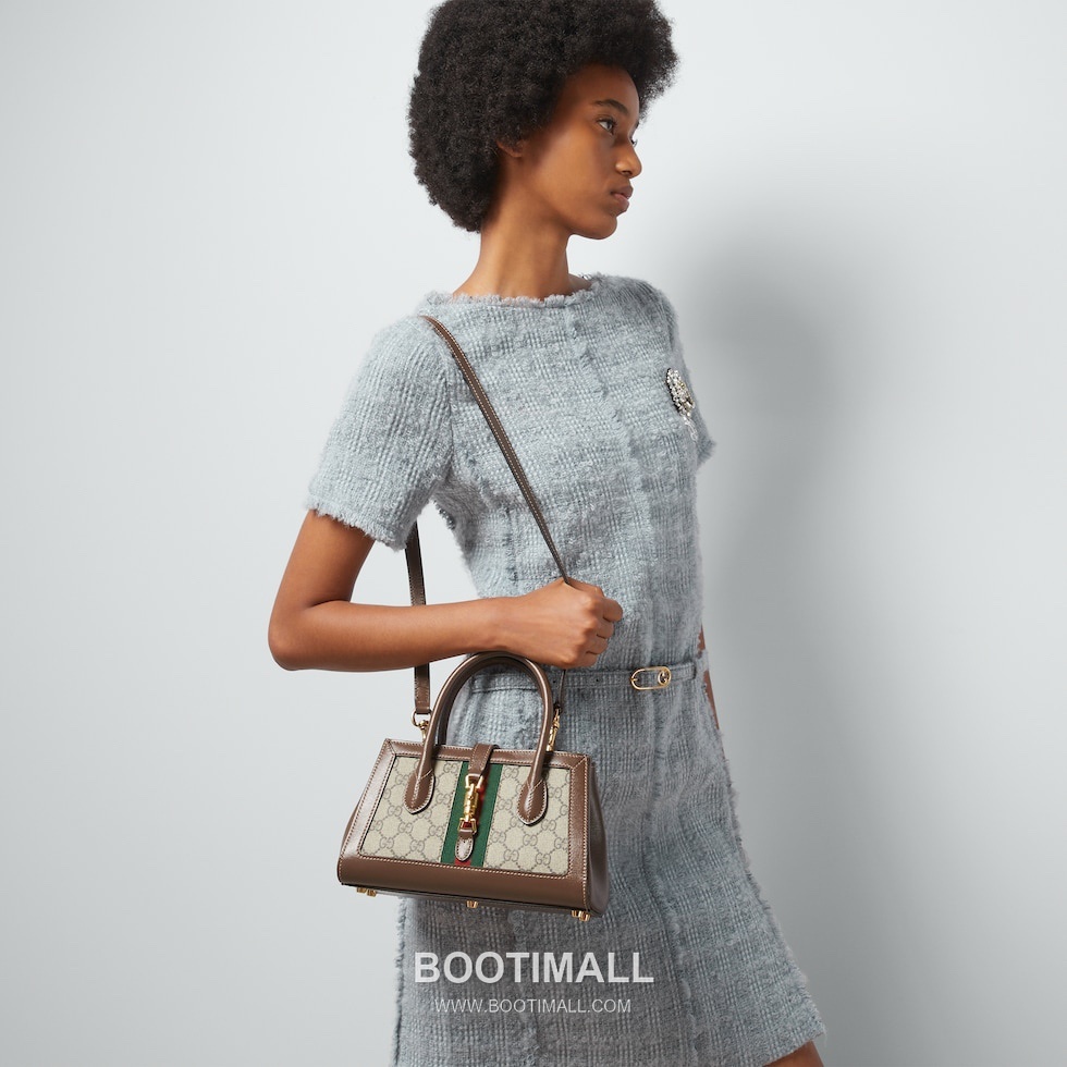 Gucci GG Supreme Web Mini GG Supreme Canvas and Calfskin Brown Top Handle Bag 구찌 GG 수프림 웹 미니 GG 수프림 캔버스와 카프스킨 브라운 탑핸들백 24cm 2