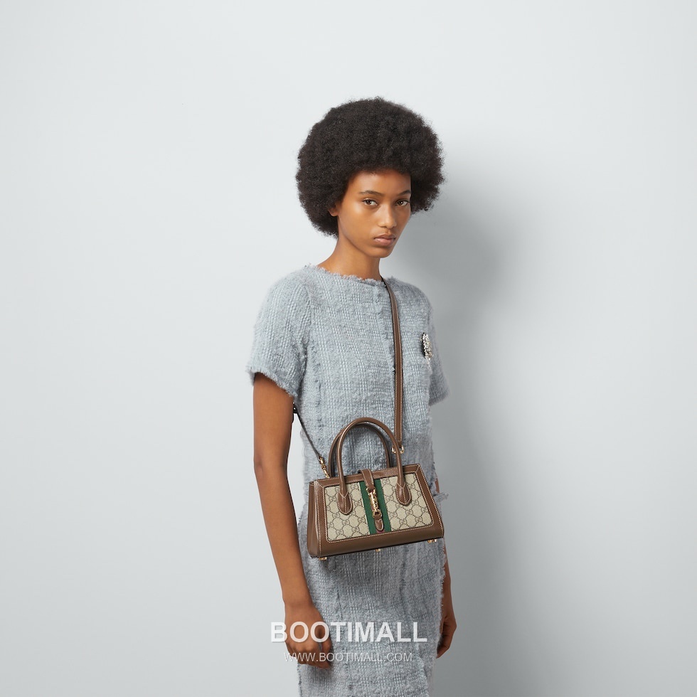 Gucci GG Supreme Web Mini GG Supreme Canvas and Calfskin Brown Top Handle Bag 구찌 GG 수프림 웹 미니 GG 수프림 캔버스와 카프스킨 브라운 탑핸들백 24cm 3