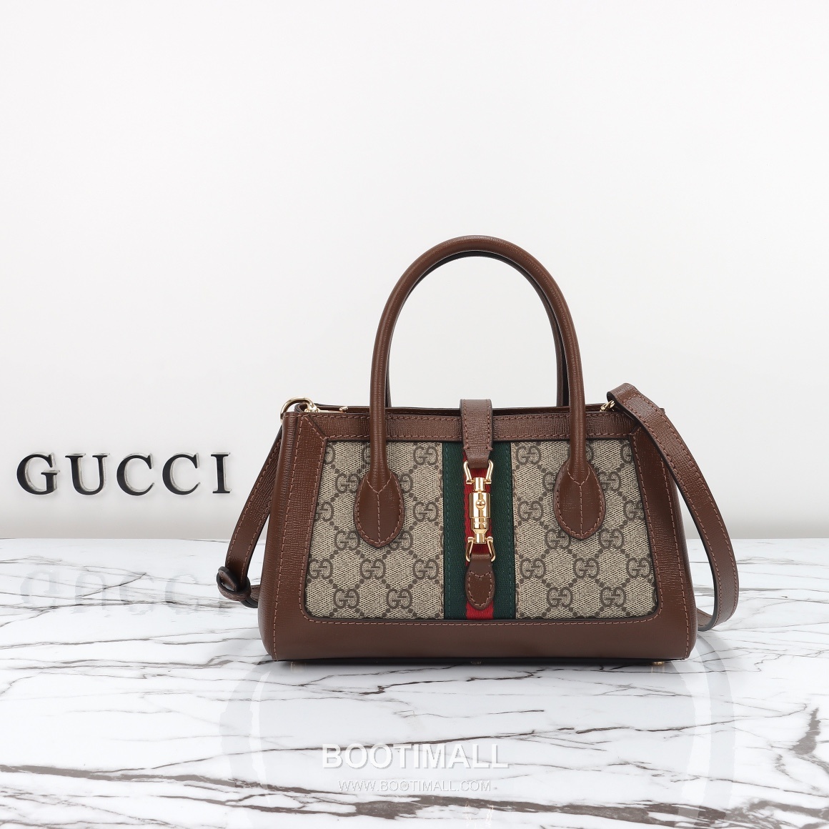 Gucci GG Supreme Web Mini GG Supreme Canvas and Calfskin Brown Top Handle Bag 구찌 GG 수프림 웹 미니 GG 수프림 캔버스와 카프스킨 브라운 탑핸들백 24cm 4