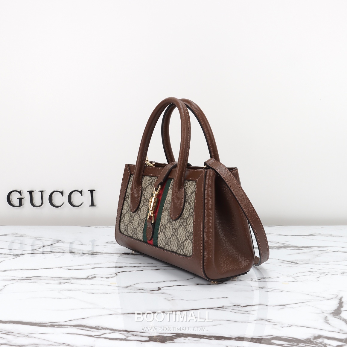 Gucci GG Supreme Web Mini GG Supreme Canvas and Calfskin Brown Top Handle Bag 구찌 GG 수프림 웹 미니 GG 수프림 캔버스와 카프스킨 브라운 탑핸들백 24cm 5