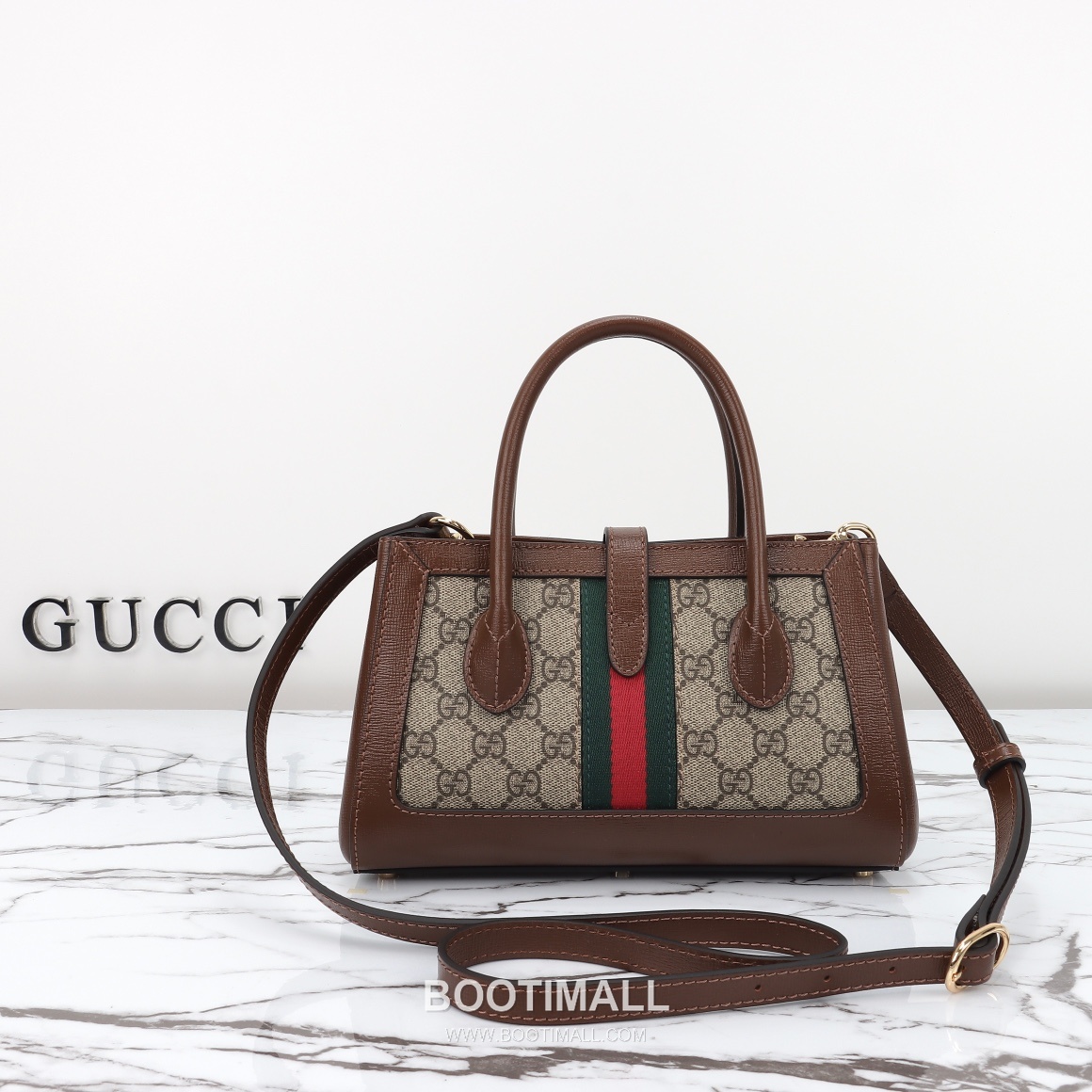 Gucci GG Supreme Web Mini GG Supreme Canvas and Calfskin Brown Top Handle Bag 구찌 GG 수프림 웹 미니 GG 수프림 캔버스와 카프스킨 브라운 탑핸들백 24cm 6