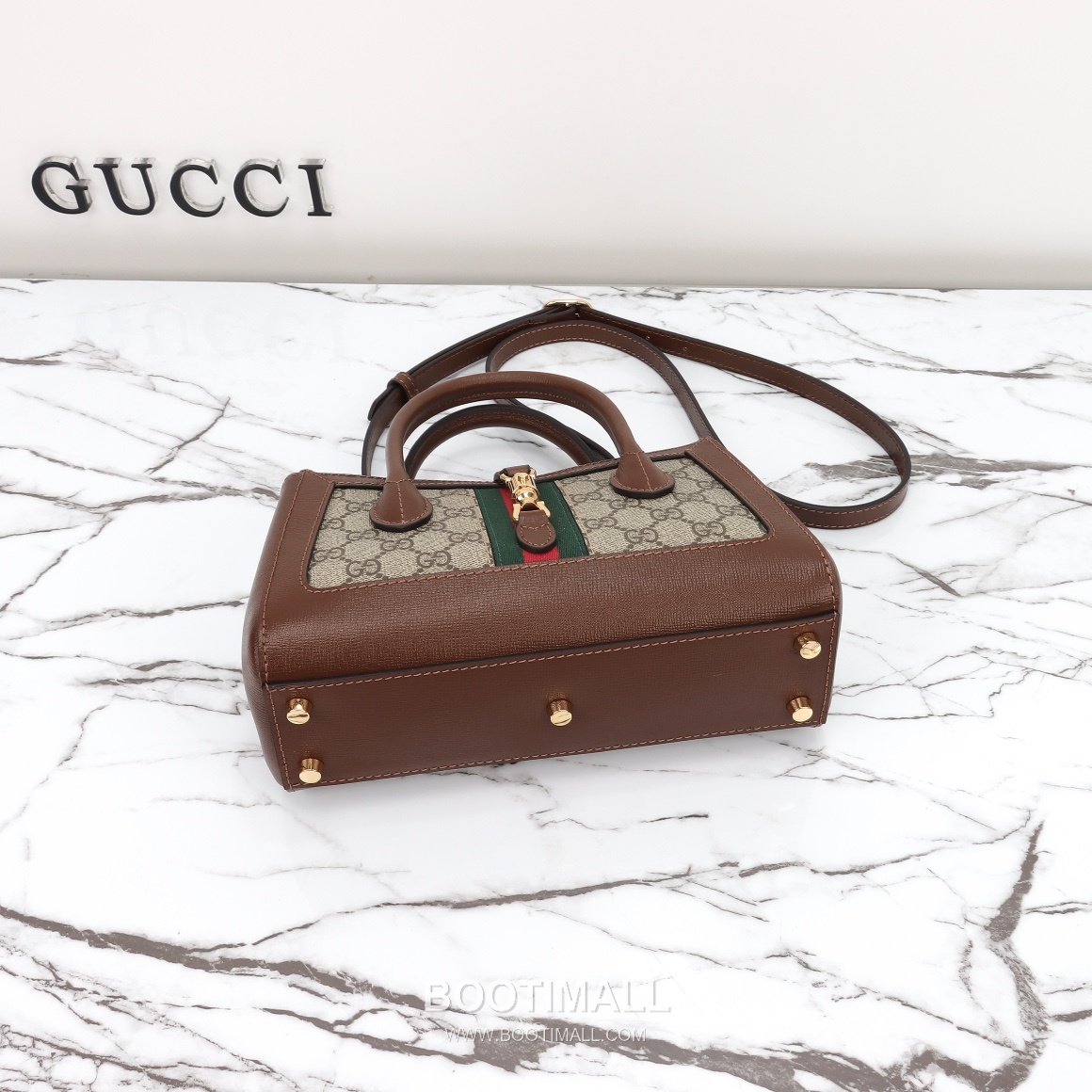 Gucci GG Supreme Web Mini GG Supreme Canvas and Calfskin Brown Top Handle Bag 구찌 GG 수프림 웹 미니 GG 수프림 캔버스와 카프스킨 브라운 탑핸들백 24cm 11